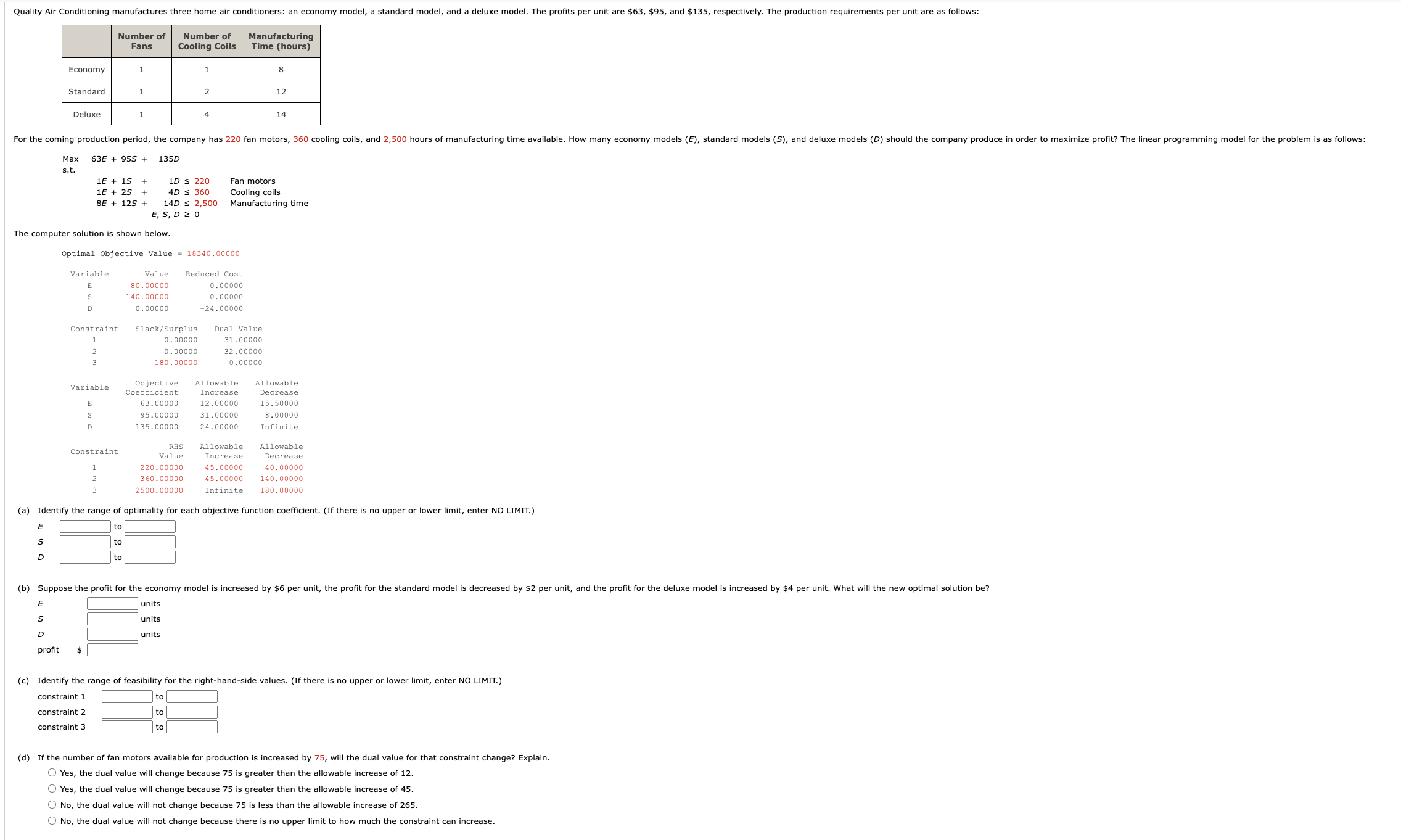  The computer solution is shown below. (a) Identify the range of