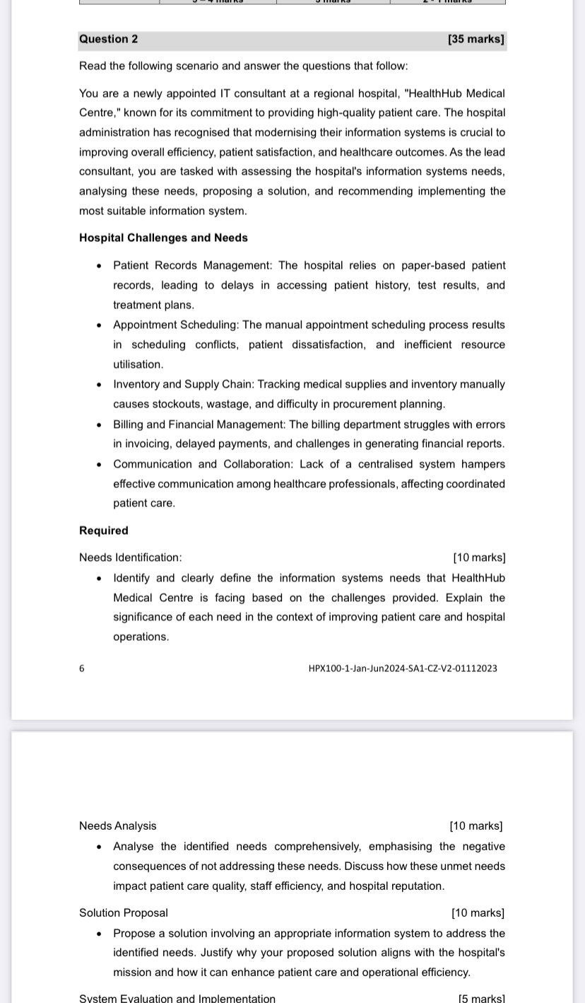  Question 2 [35 marks] Read the following scenario and answer the