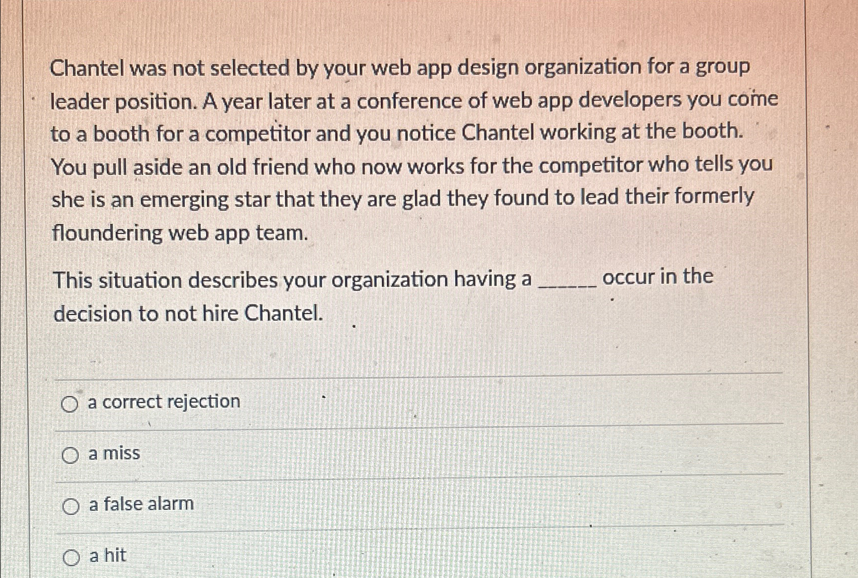  Chantel was not selected by your web app design organization for