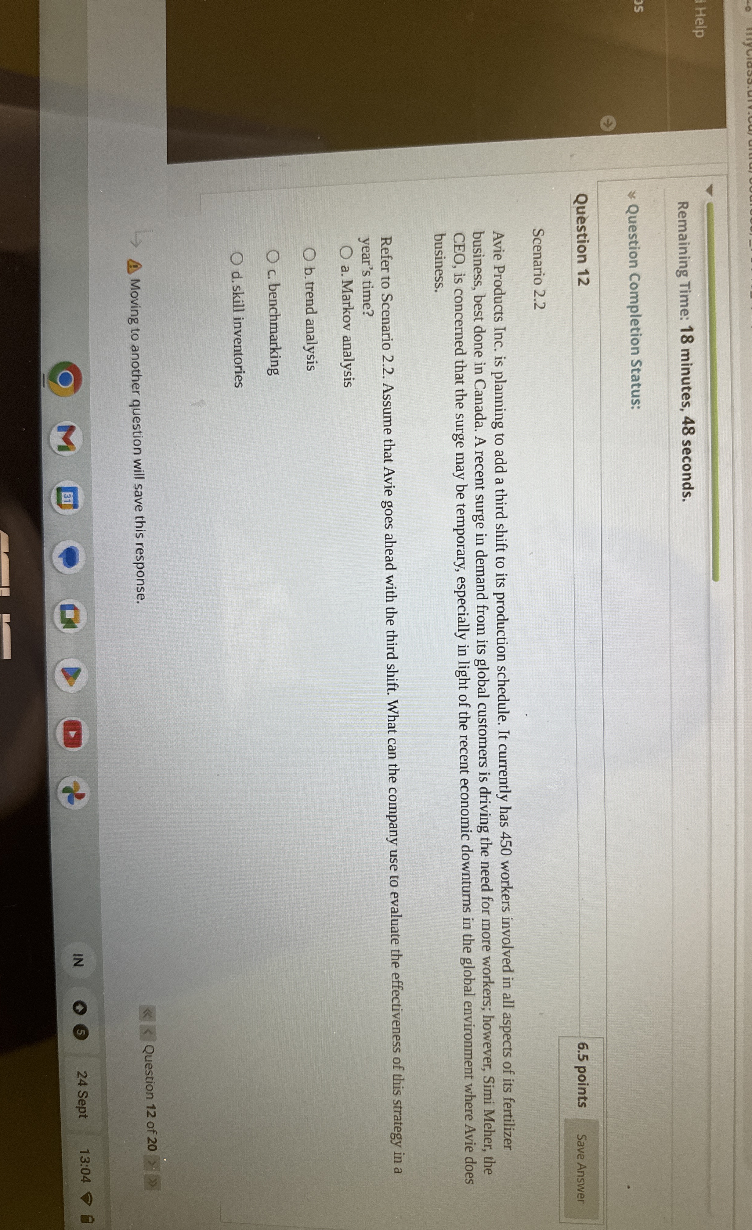  Help Remaining Time: 18 minutes, 48 seconds. Question Completion Status: Question