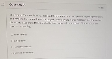  Question 21 4pts The Project CleanAir Team has received their briefing