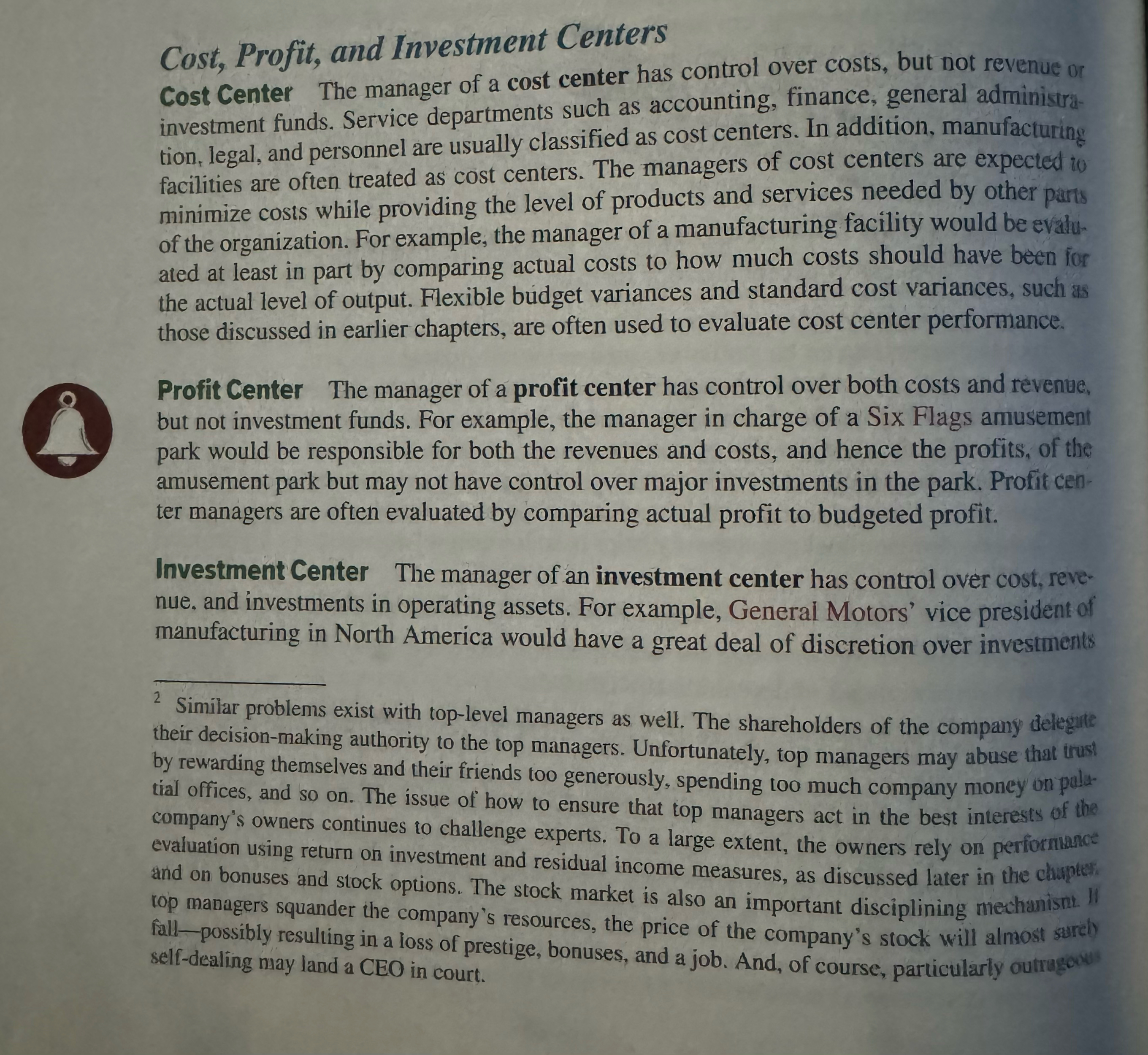  Based on Chapter 11, Distinguish between a cost center, a profit