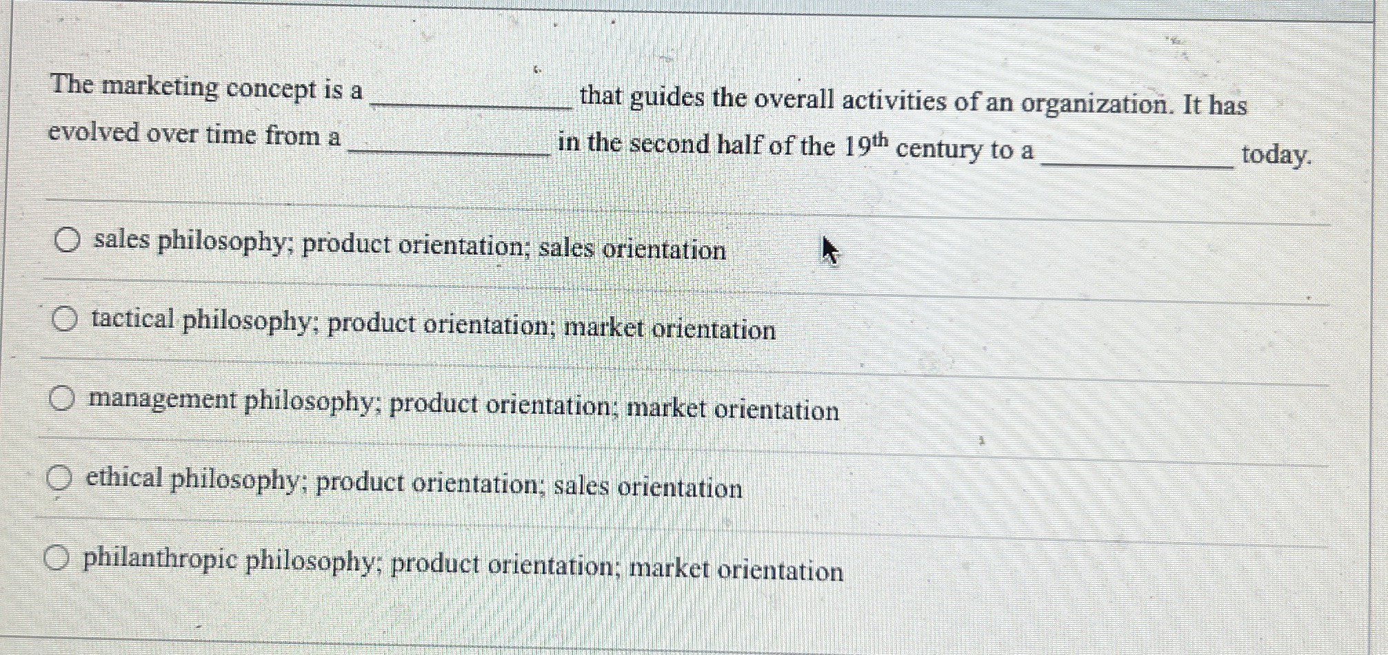  The marketing concept is a evolved over time from a that