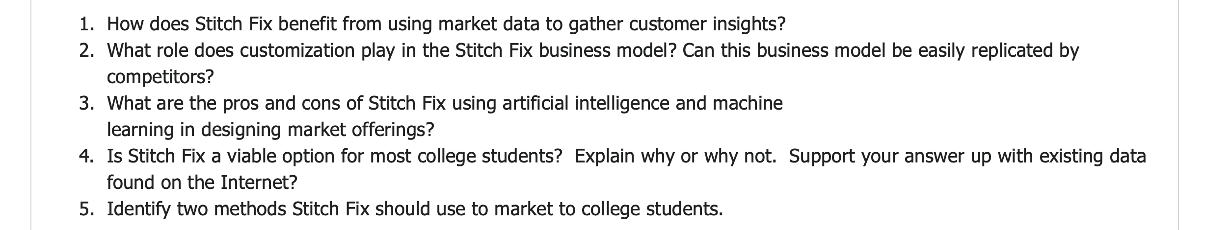 1. How does Stitch Fix benefit from using market data to