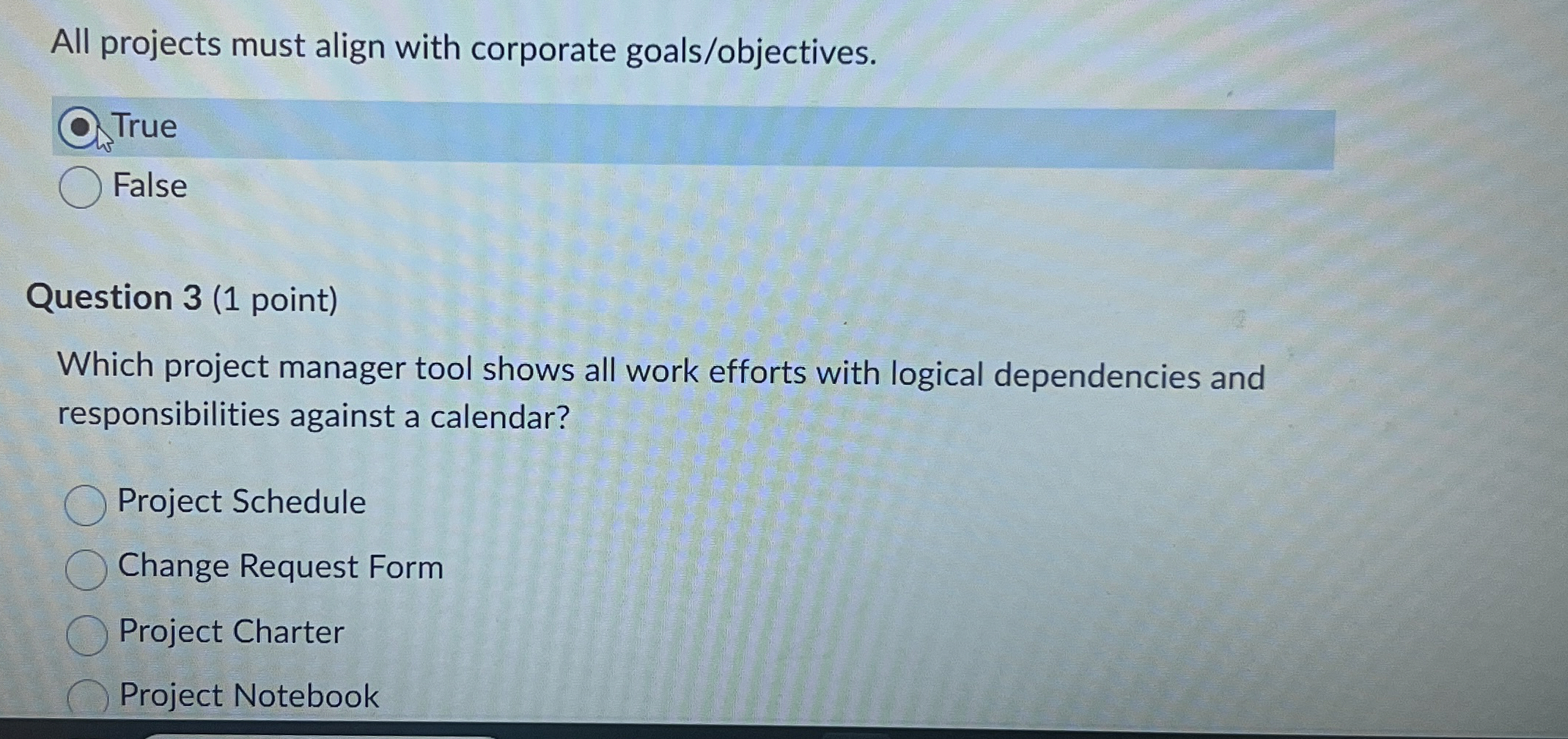  All projects must align with corporate goals/objectives. True False Question 3(1