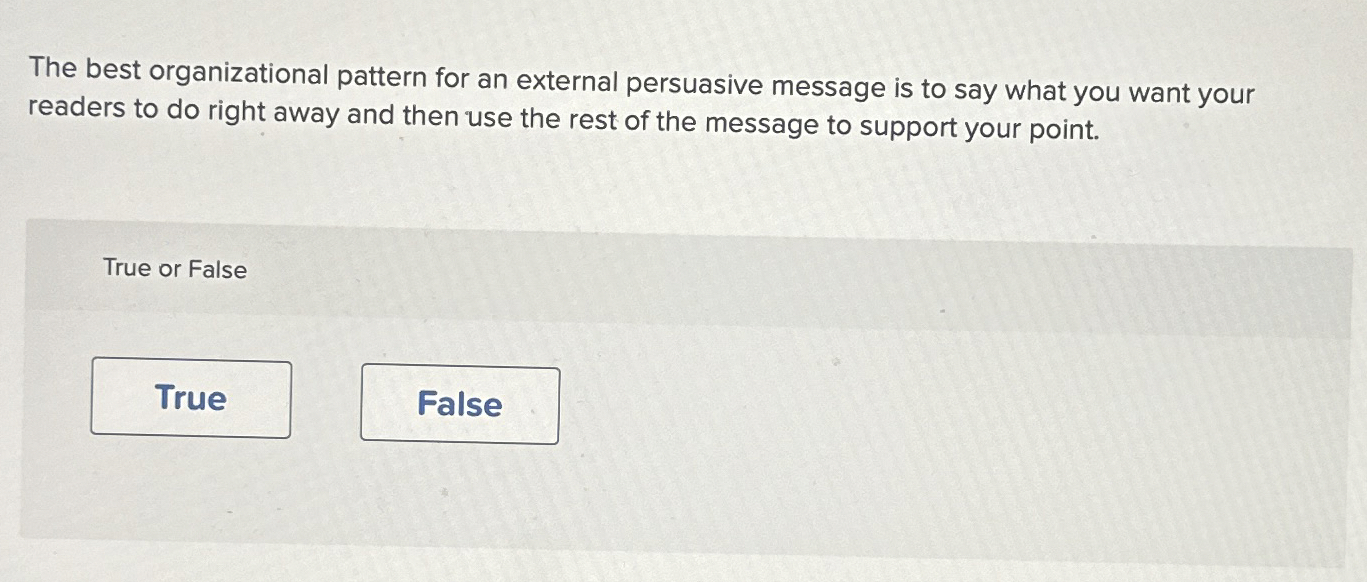  The best organizational pattern for an external persuasive message is to