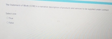  The Statement of Work (SOW) is a narrative descripticn of products