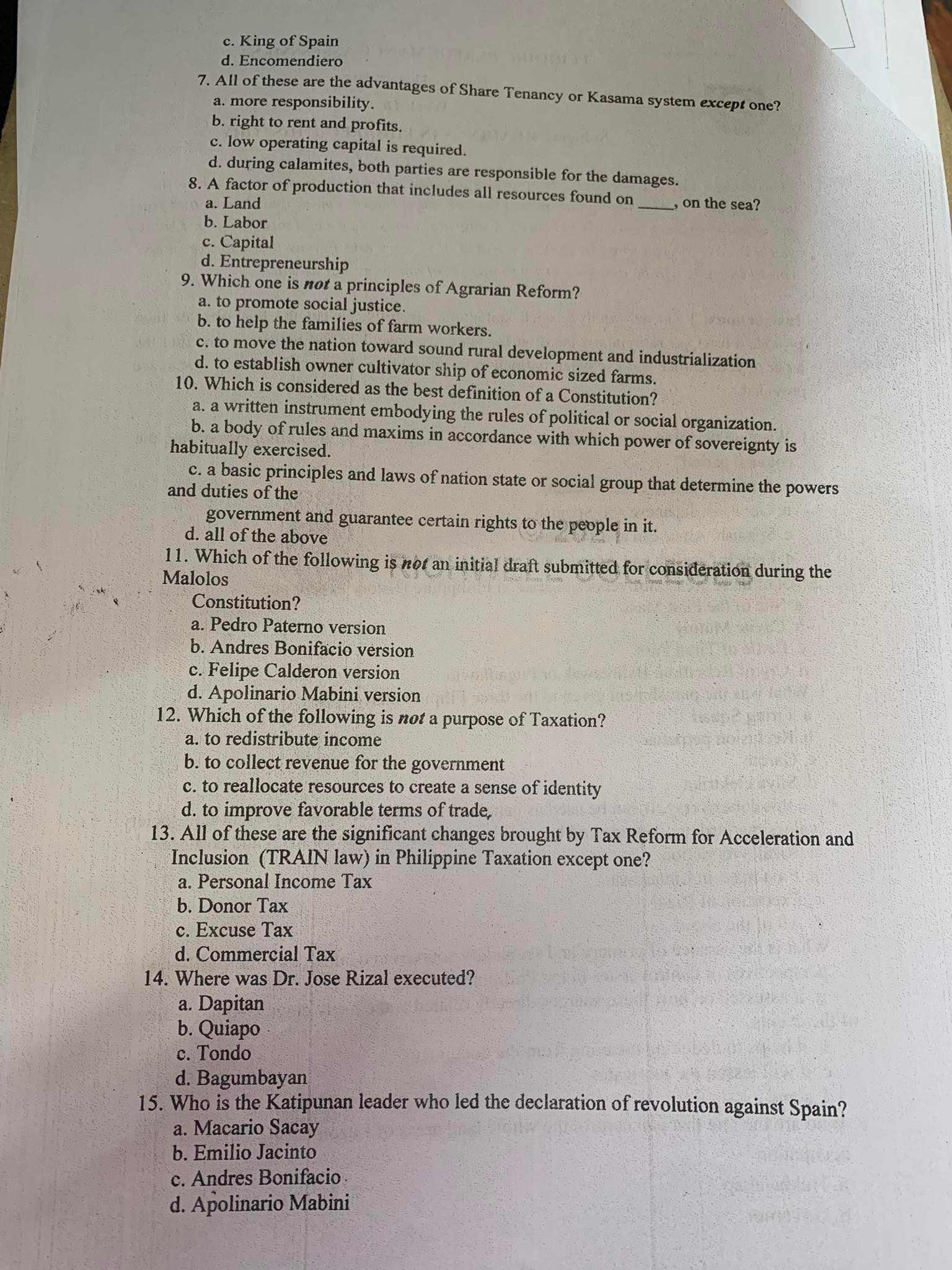 your response. Use red ballpen in shading the letter of your choice