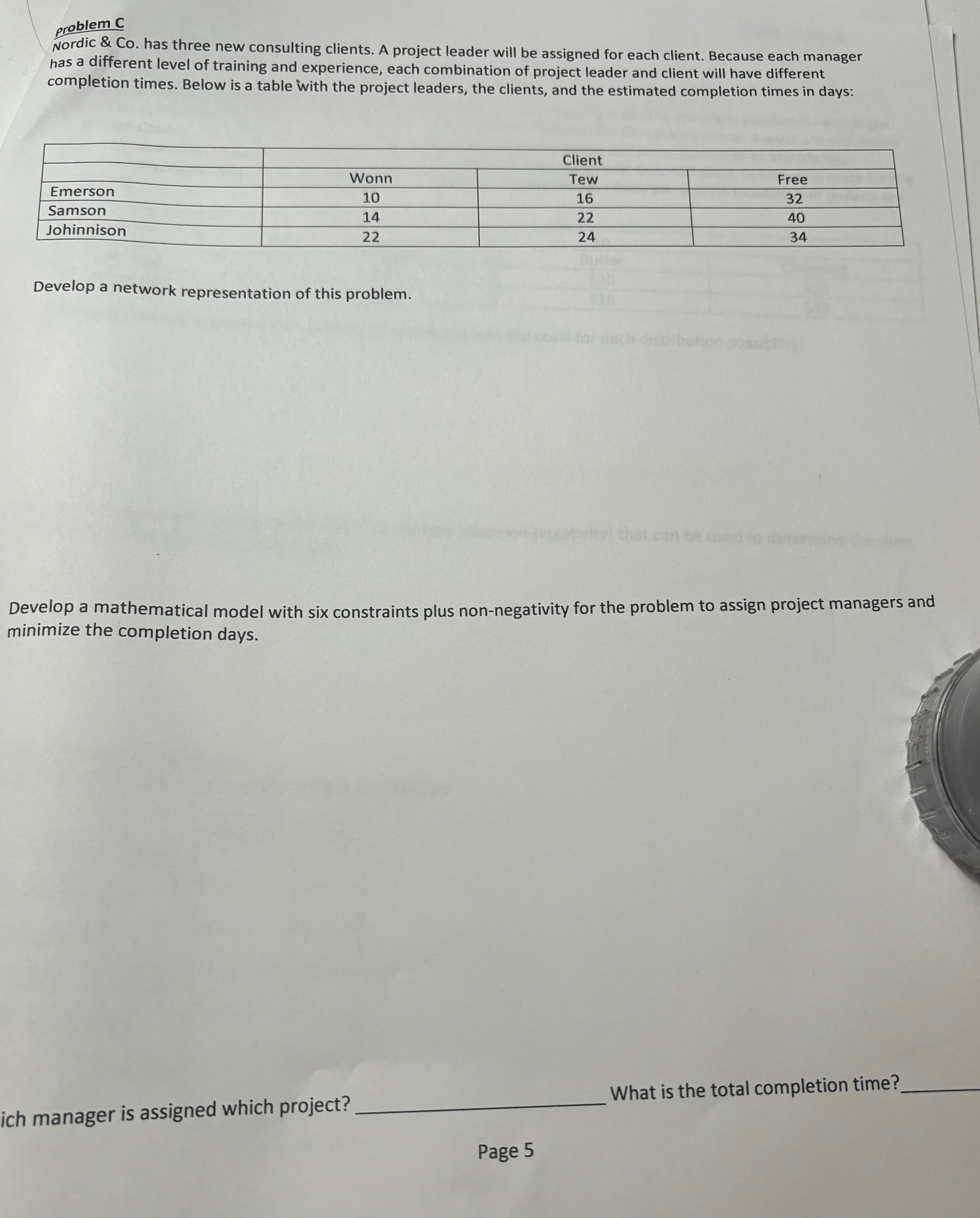  -Develop a network representation of this problem. -Develop a mathematical model
