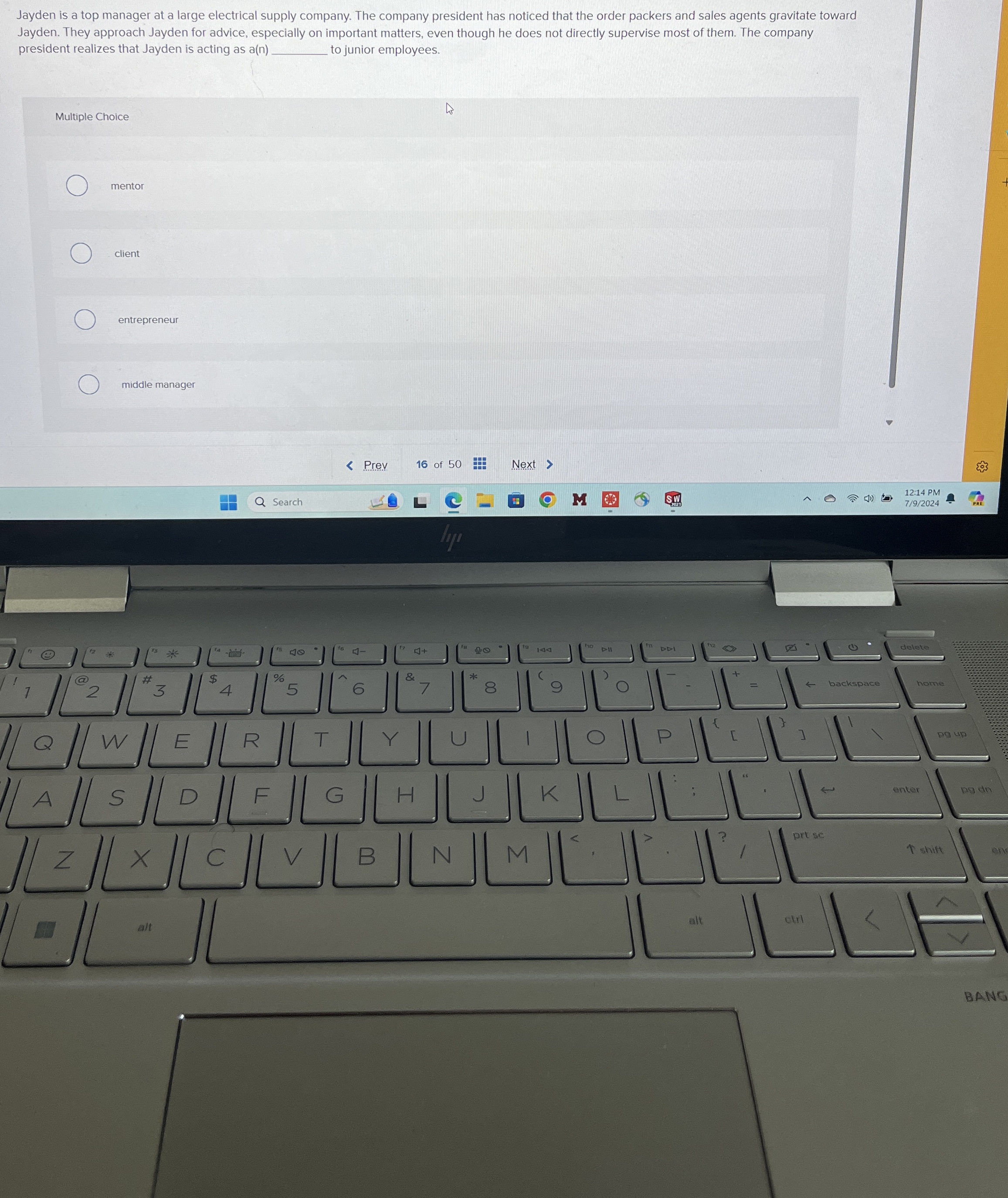  Jayden is a top manager at a large electrical supply company.