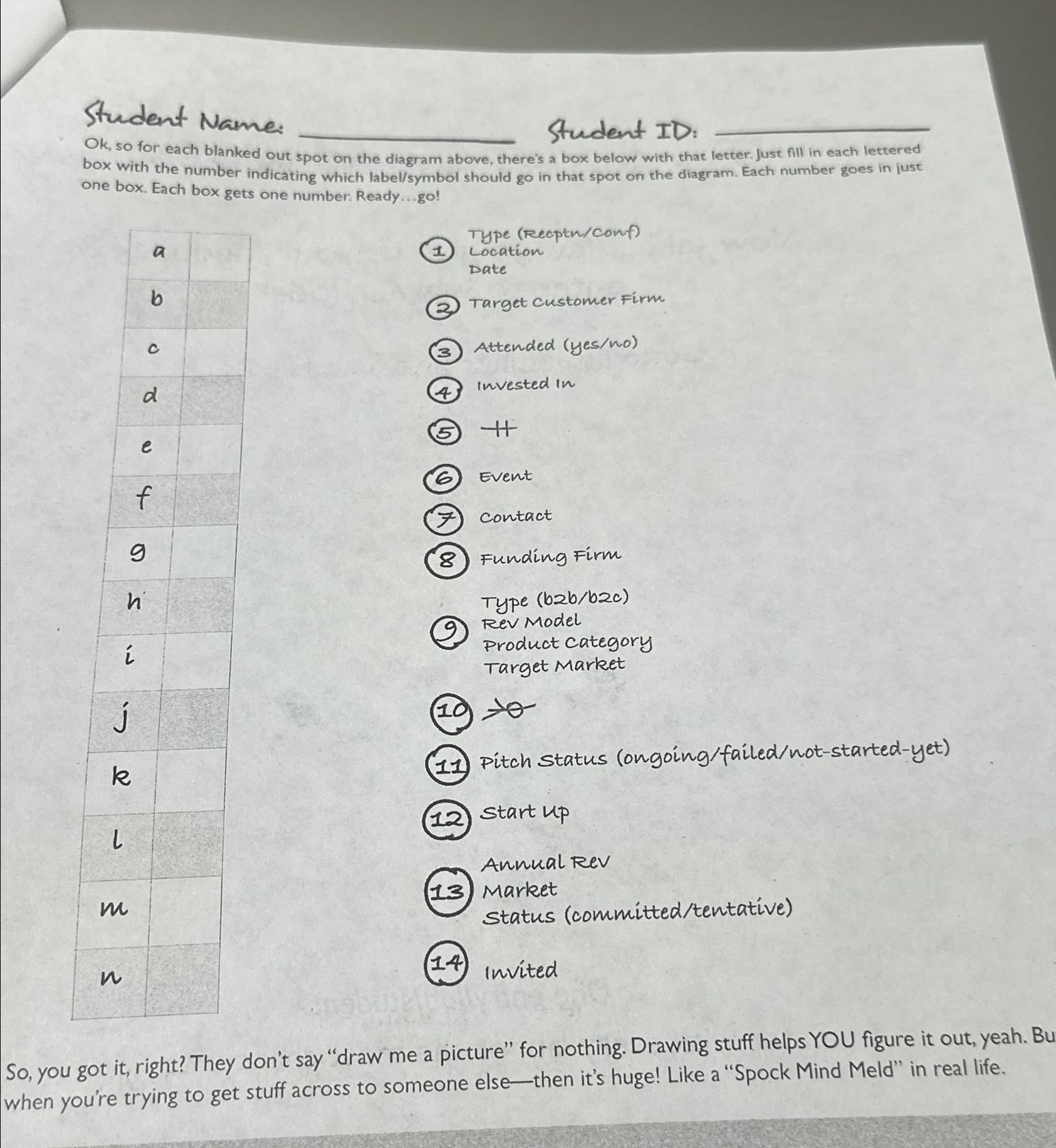  Student Name. Student ID: Ok, so for each blanked out spot