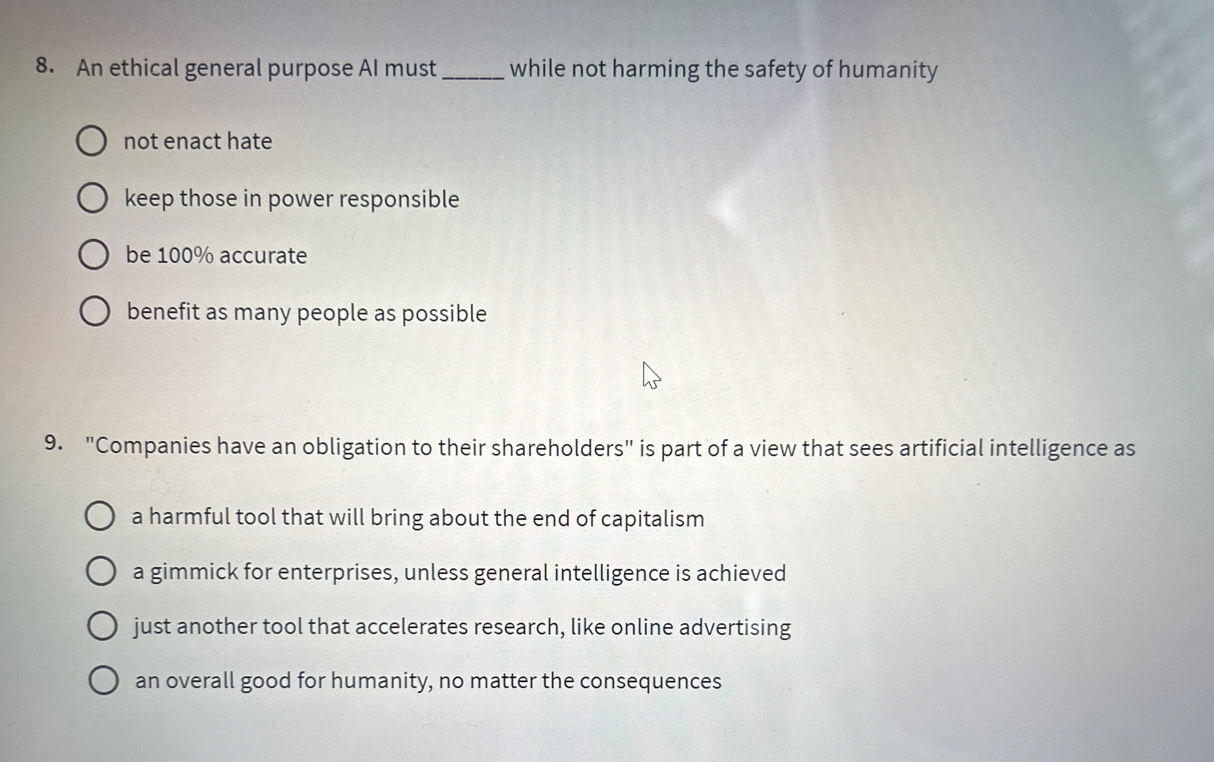  An ethical general purpose Al must q, while not harming the