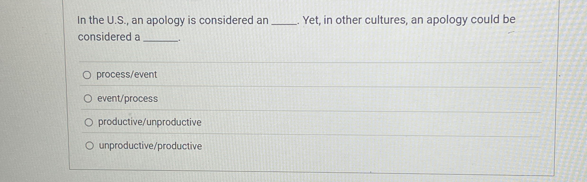  In the U.S., an apology is considered an q, Yet, in