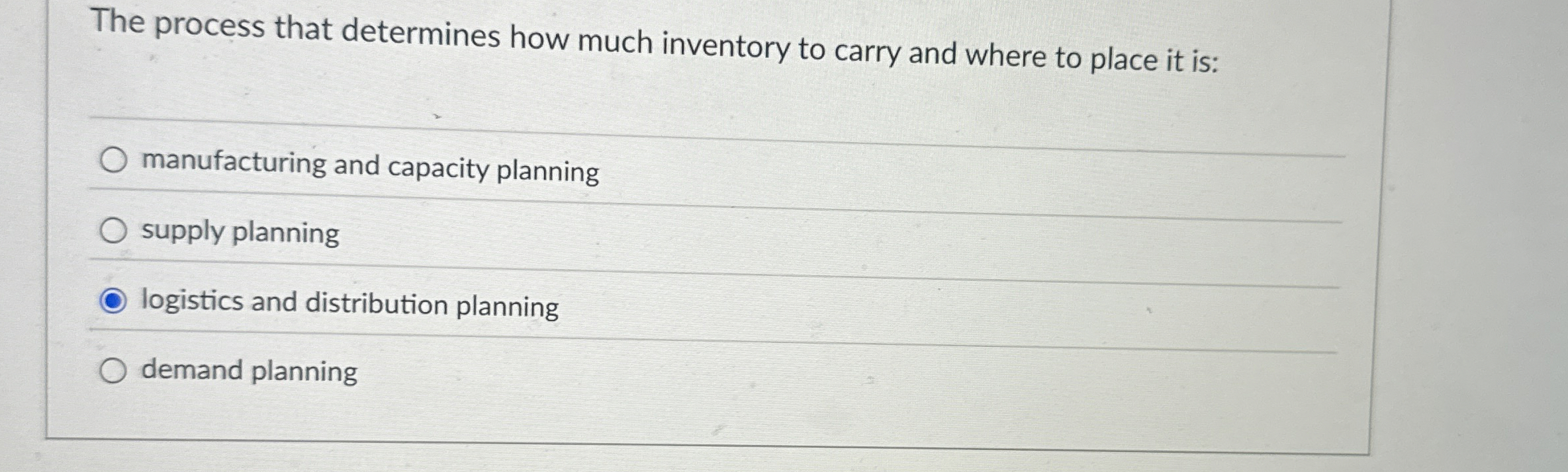  The process that determines how much inventory to carry and where