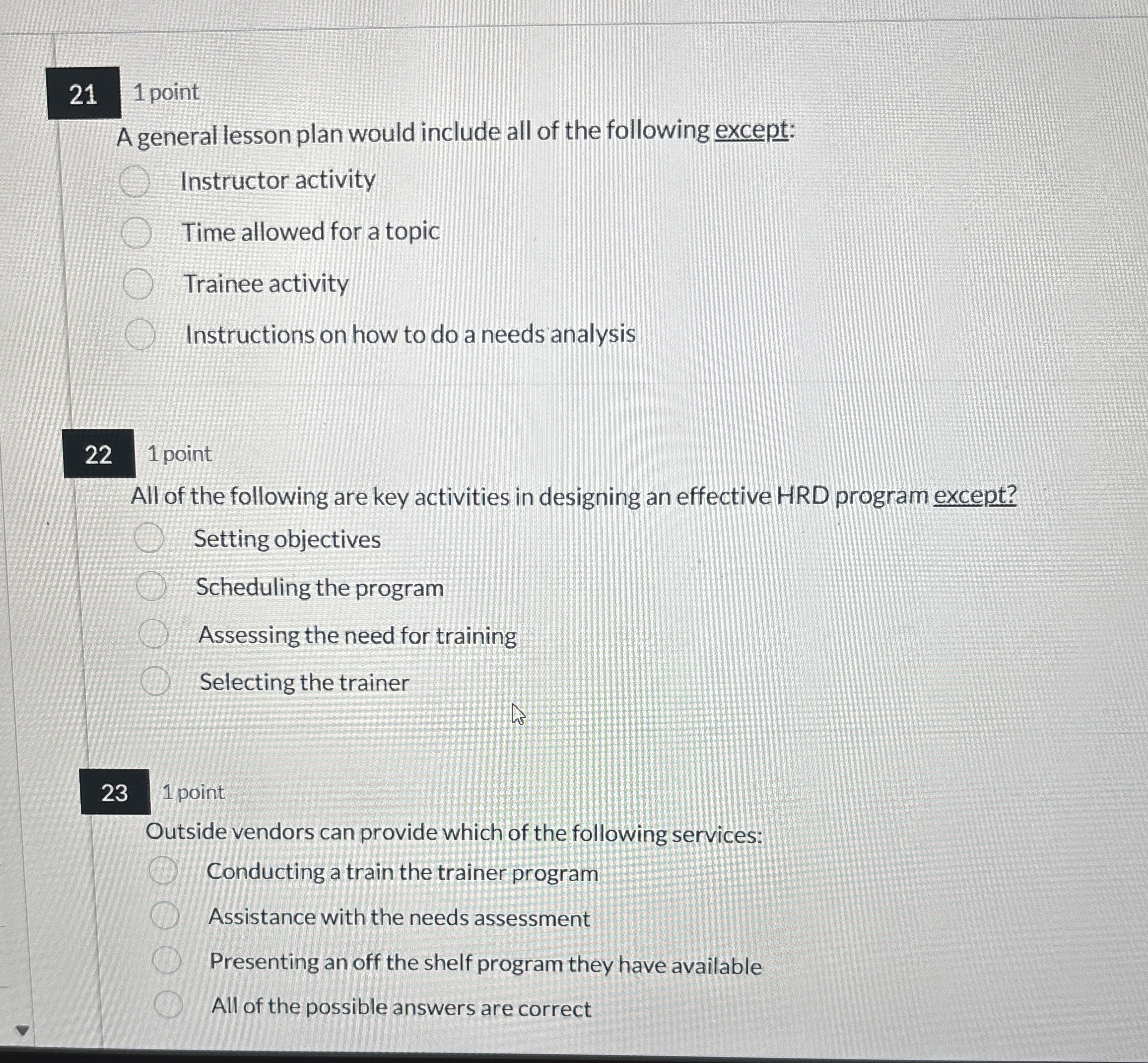  21 1 point A general lesson plan would include all of