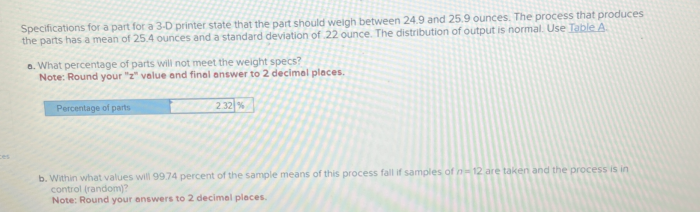  Specifications for a part for a 3-D printer state that the