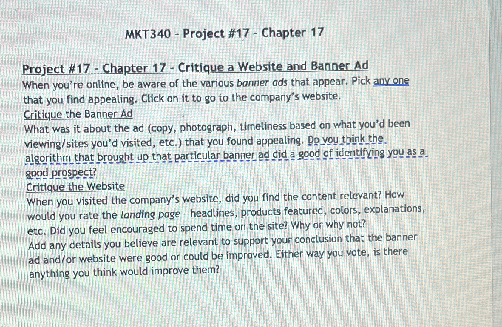  MKT340- Project #17- Chapter 17 Project #17- Chapter 17- Critique a