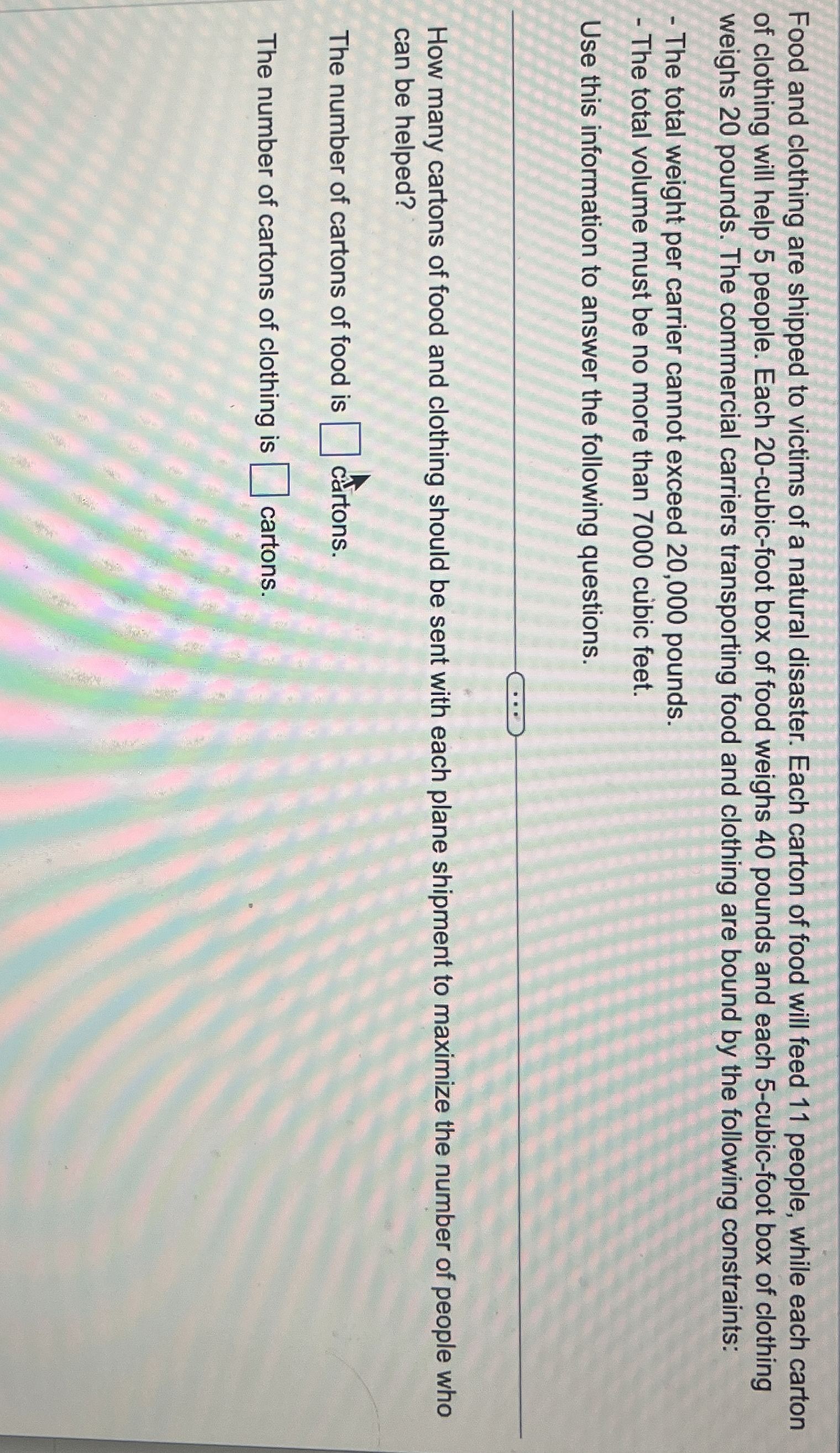  The total weight per carrier cannot exceed 20,000 pounds. The total