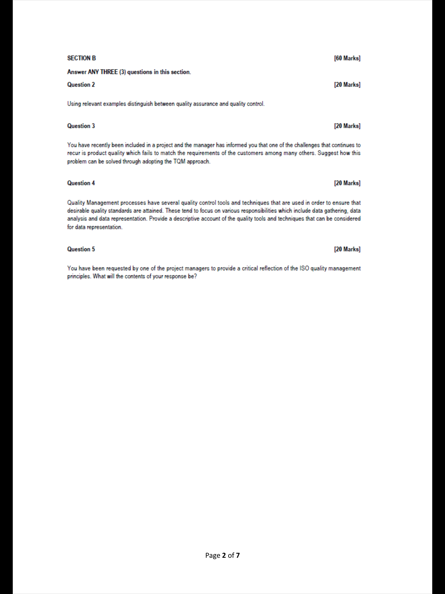  SECTION B [60 Marks] Answer ANY THREE (3) questions in this