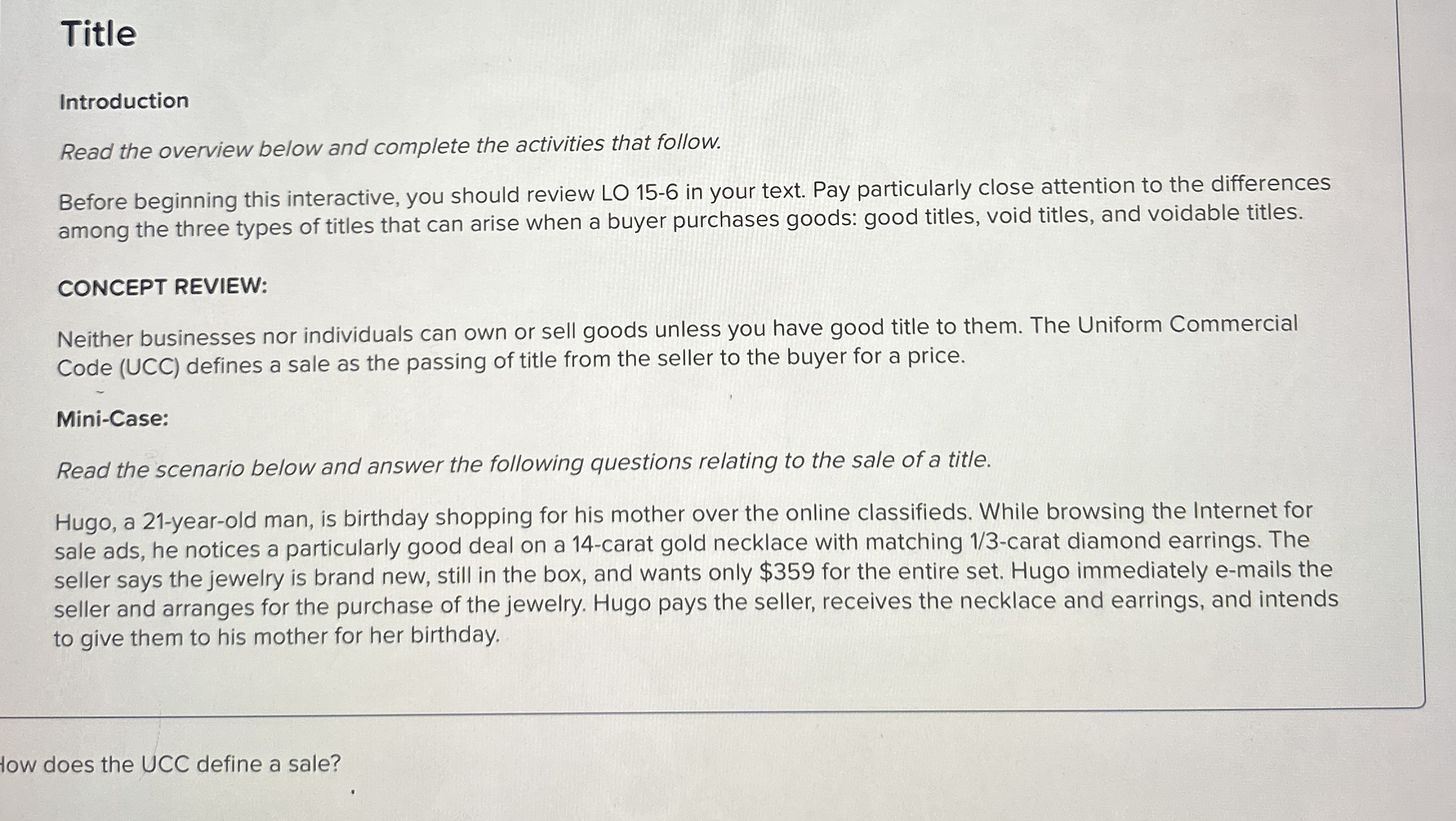  Title Introduction Read the overview below and complete the activities that