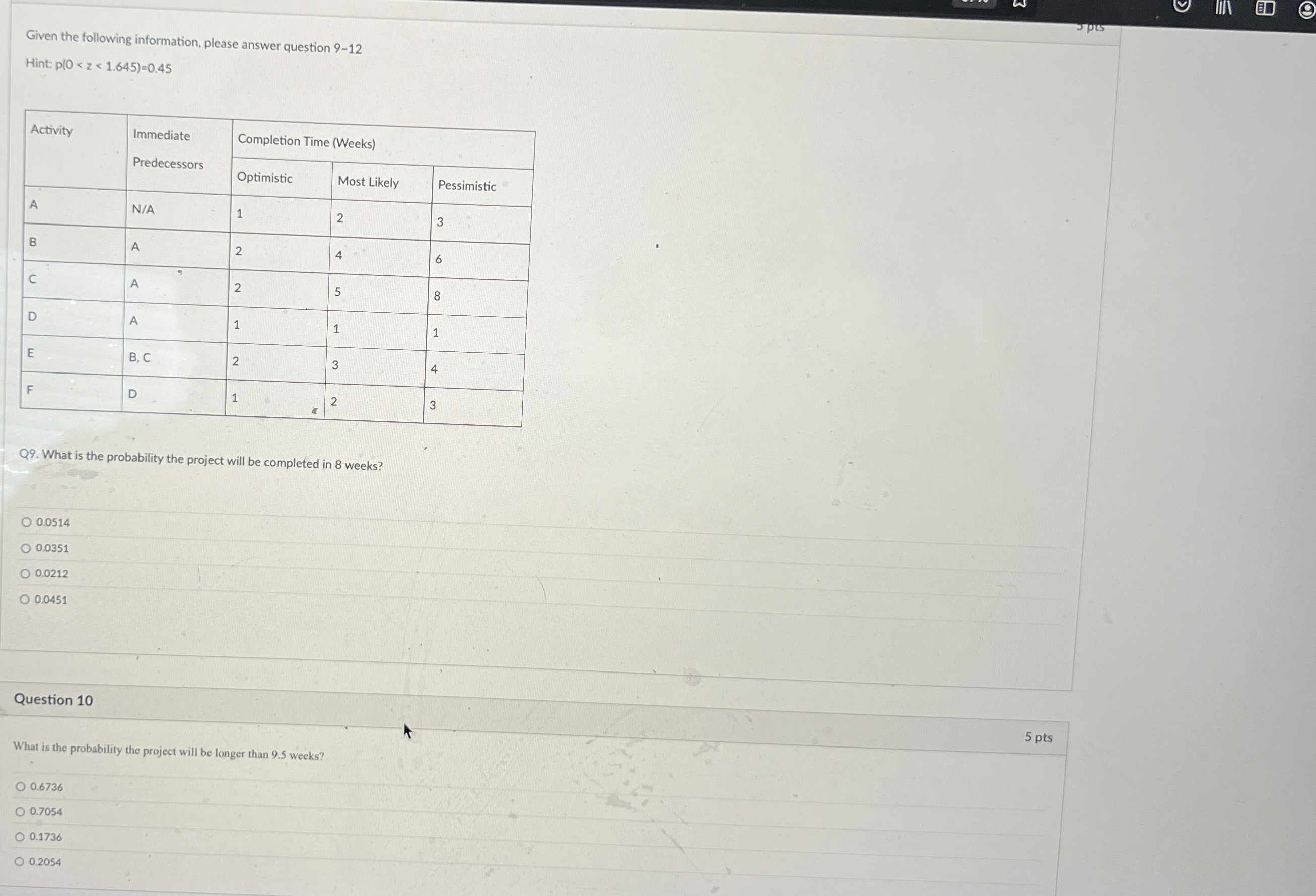  Given the following information, please answer question 912 Hint: 