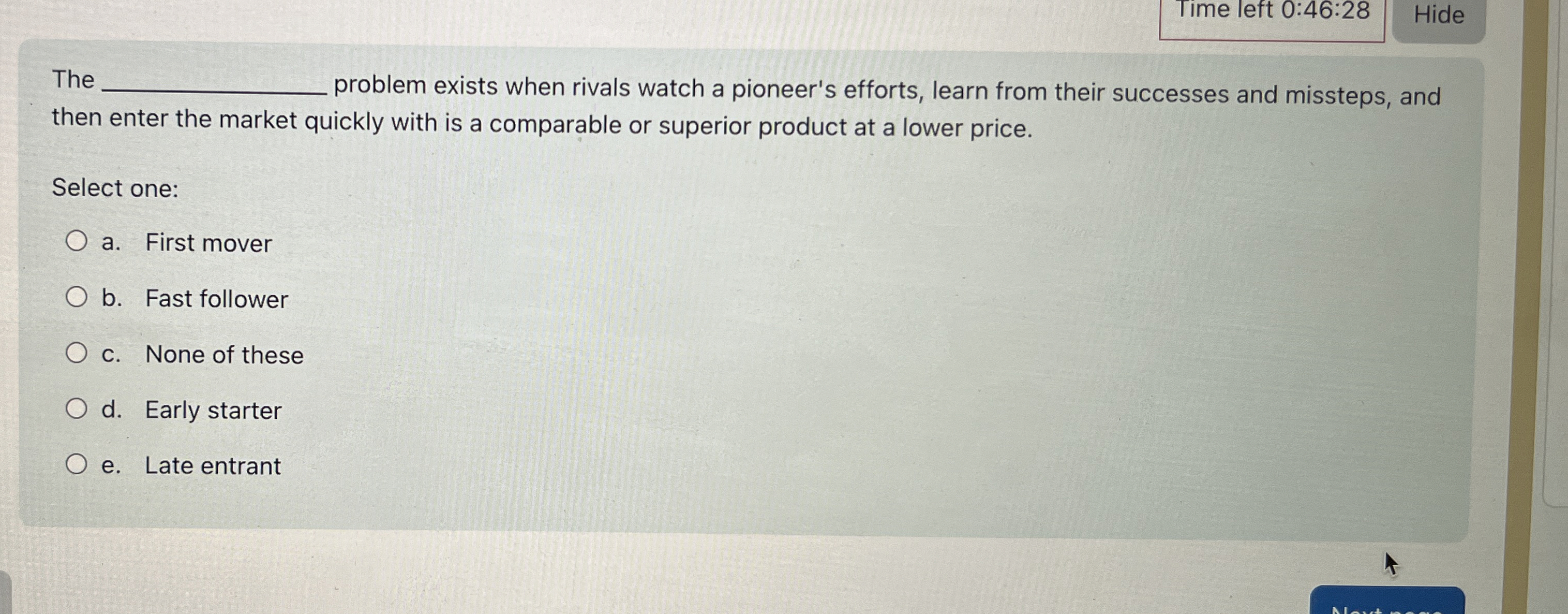  Time left 0:46:28 Hide The problem exists when rivals watch a