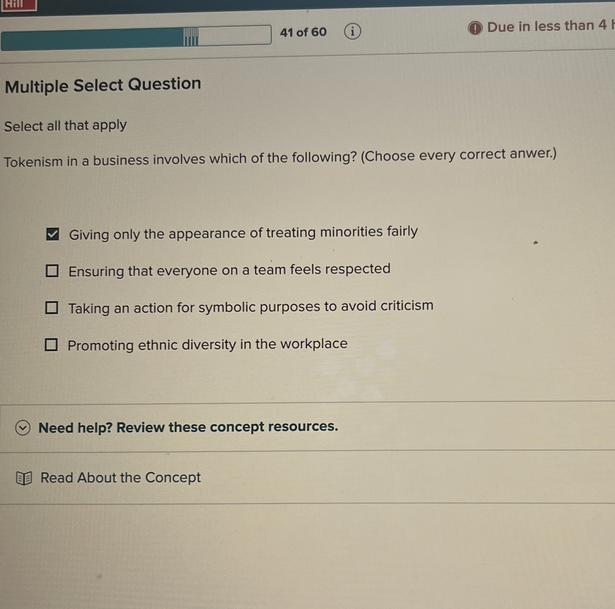  Multiple Select Question Select all that apply Tokenism in a business