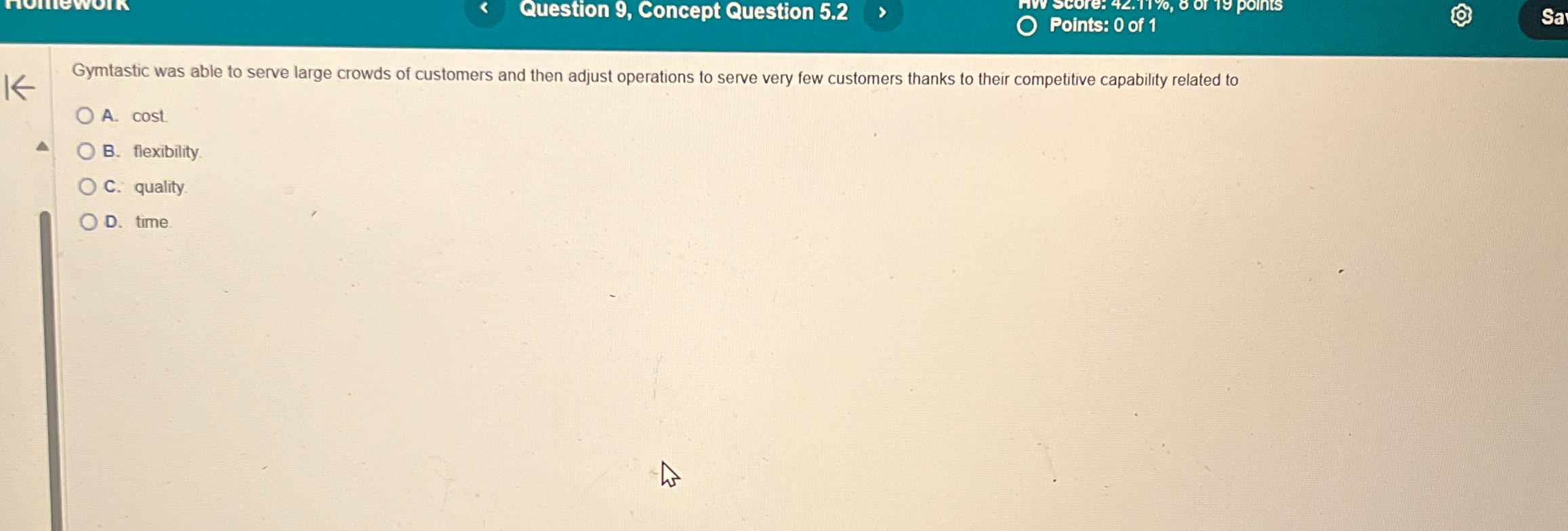  Question 9, Concept Question 5.2 Points: 0 of 1 Sa Gymtastic