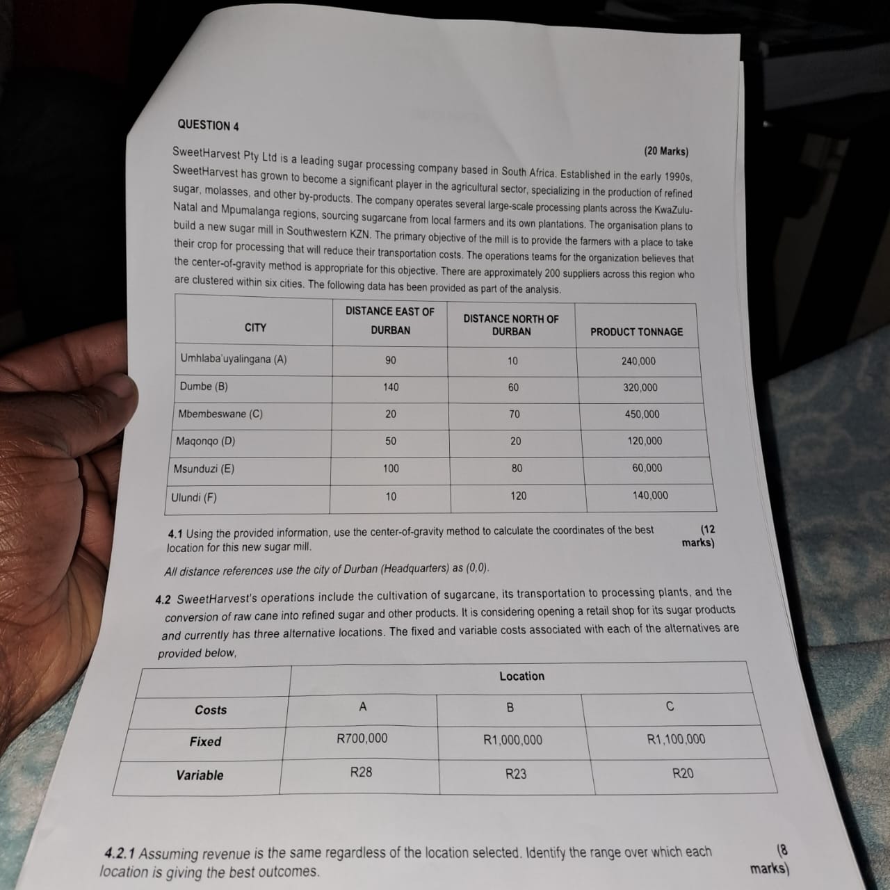  QUESTION 4 (20 Marks) SweetHarvest Pty Ltd is a leading sugar
