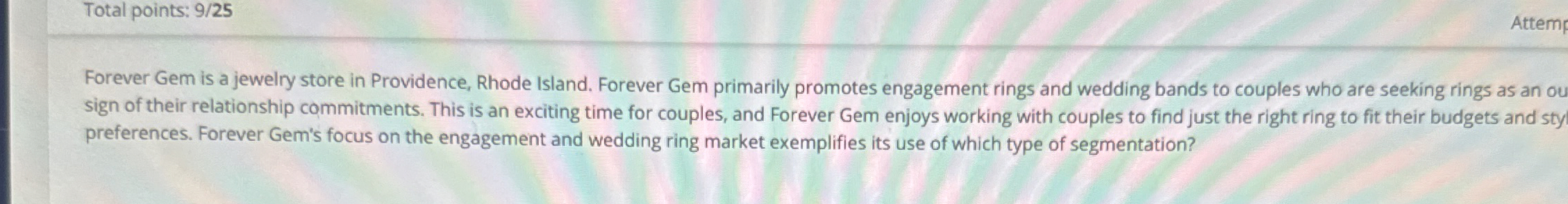  Total points: 9/25 Forever Gem is a jewelry store in Providence,