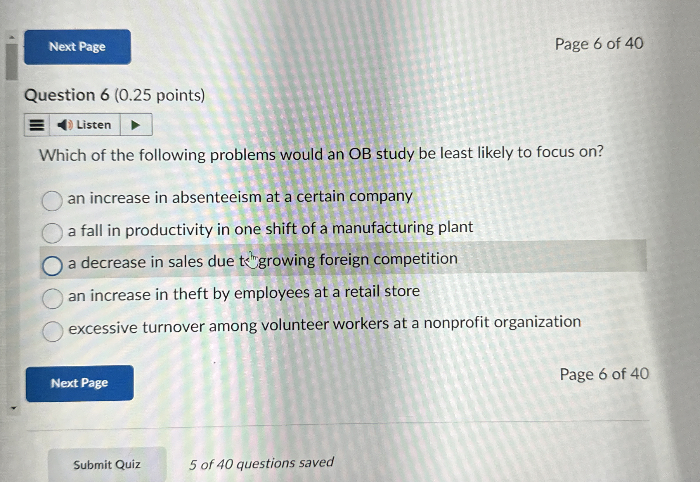  Question 6(0.25 points) Which of the following problems would an OB