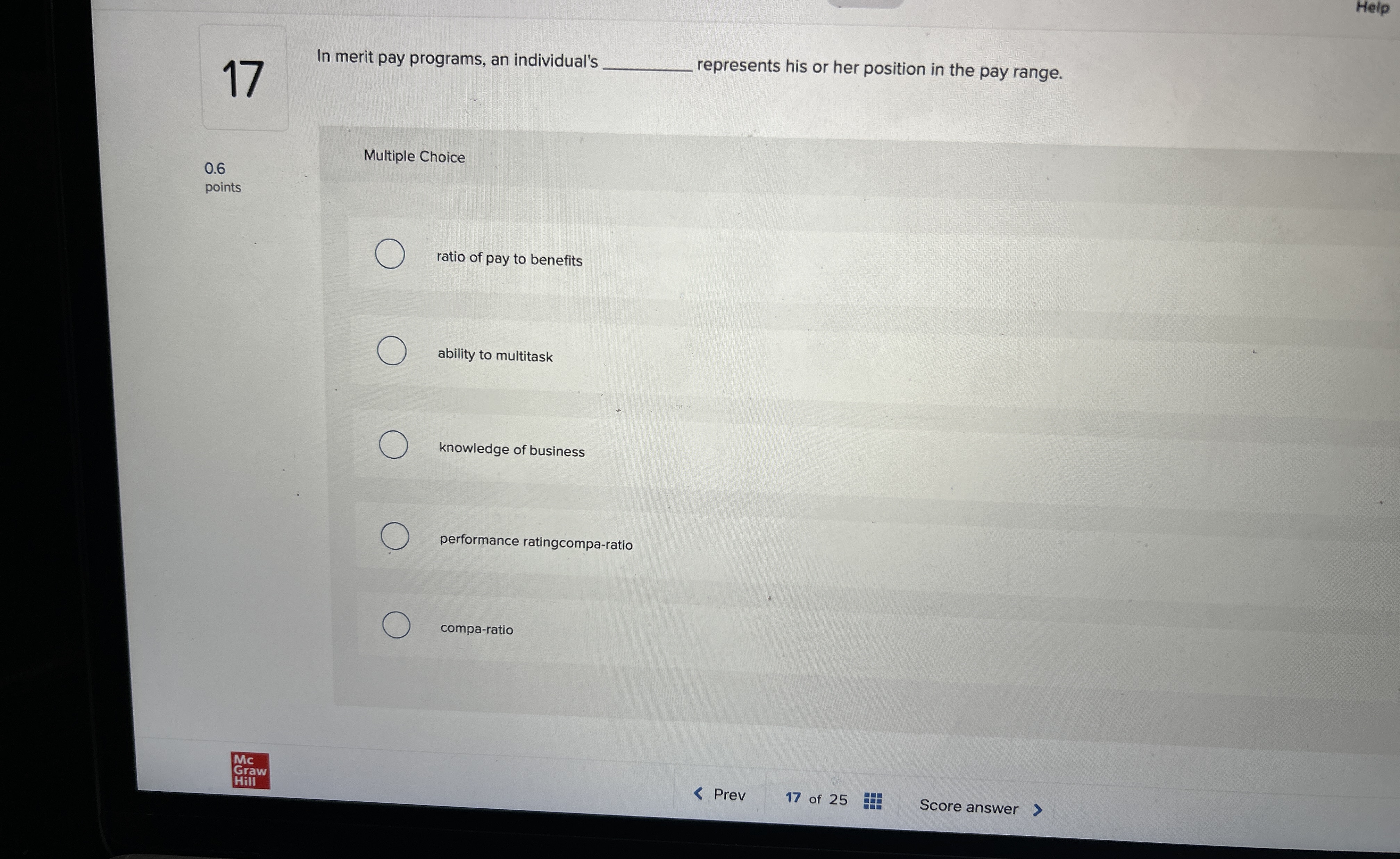  17 In merit pay programs, an individual's q, represents his or