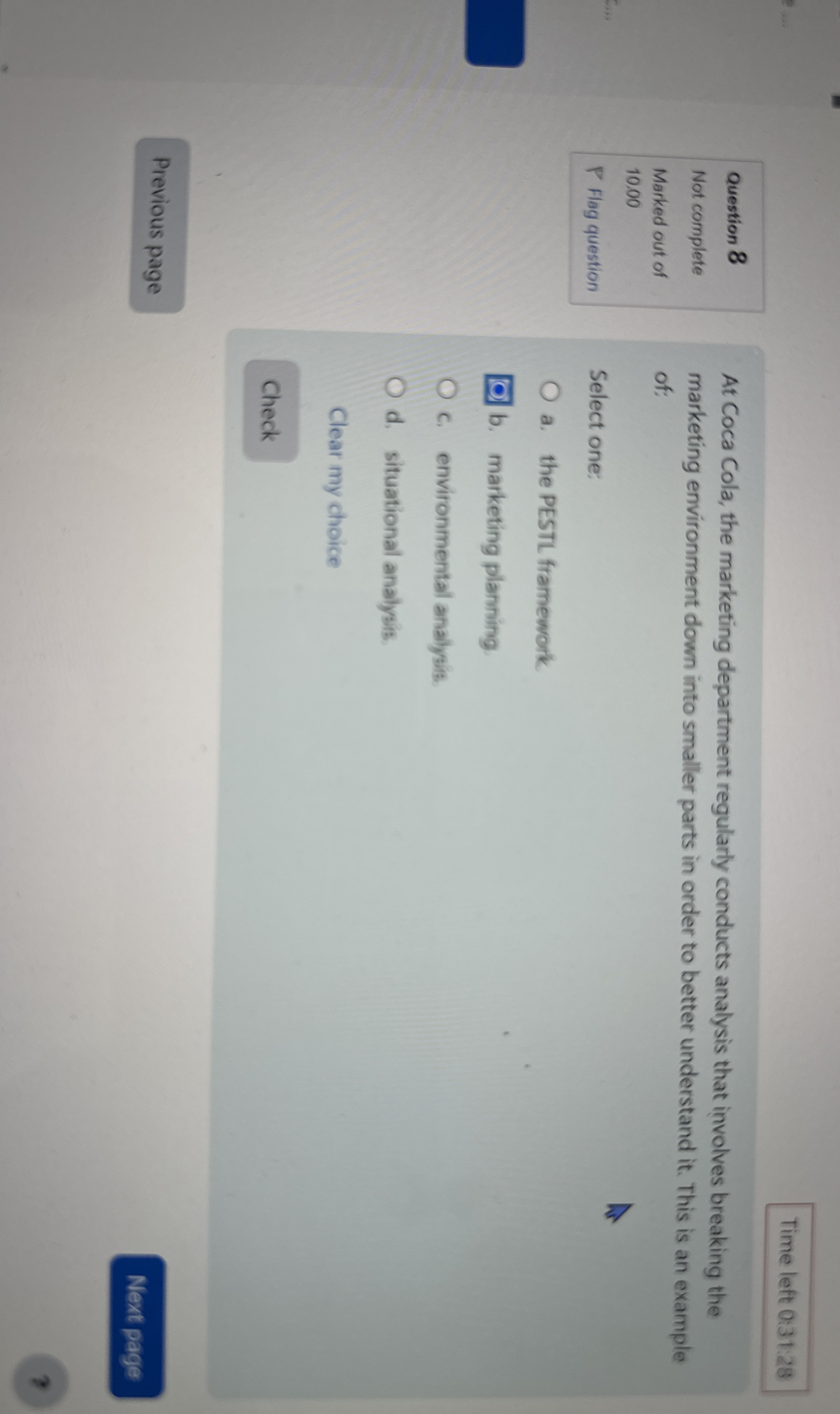  Time left 0:31:28 Question 8 Not complete Marked out of 10.00