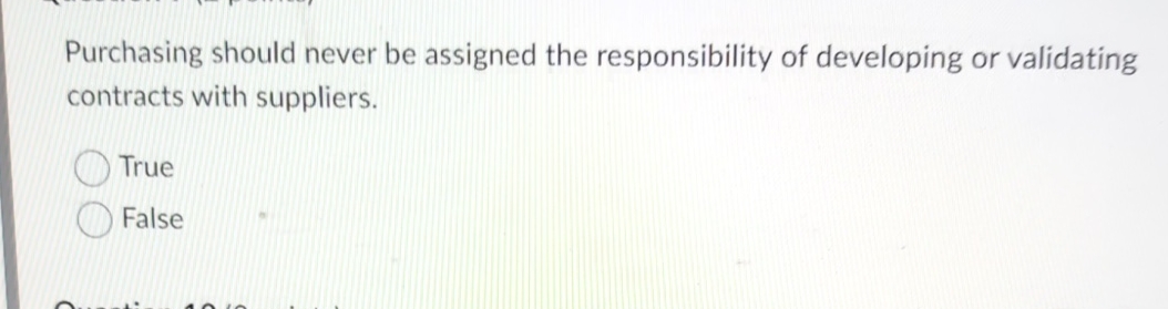  Purchasing should never be assigned the responsibility of developing or validating