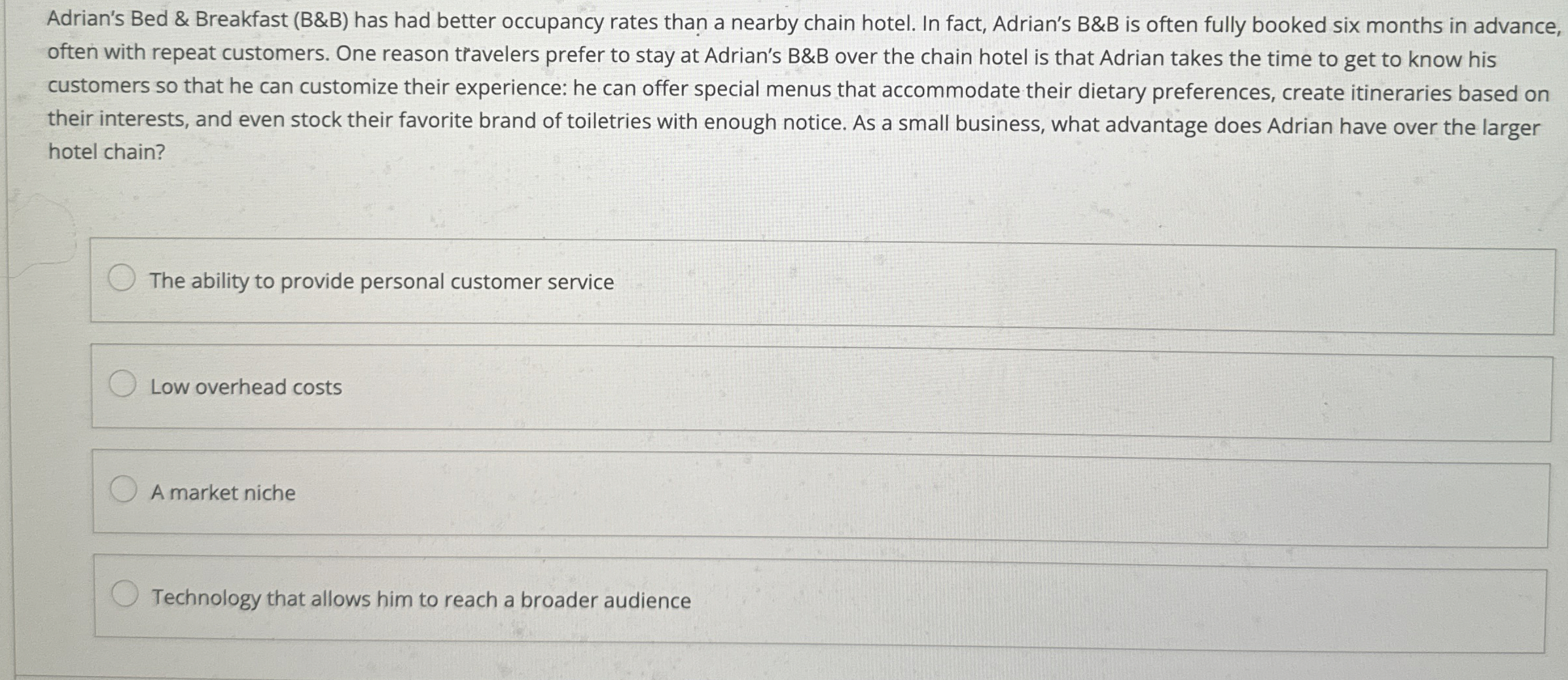  Adrian's Bed & Breakfast (B&B) has had better occupancy rates than