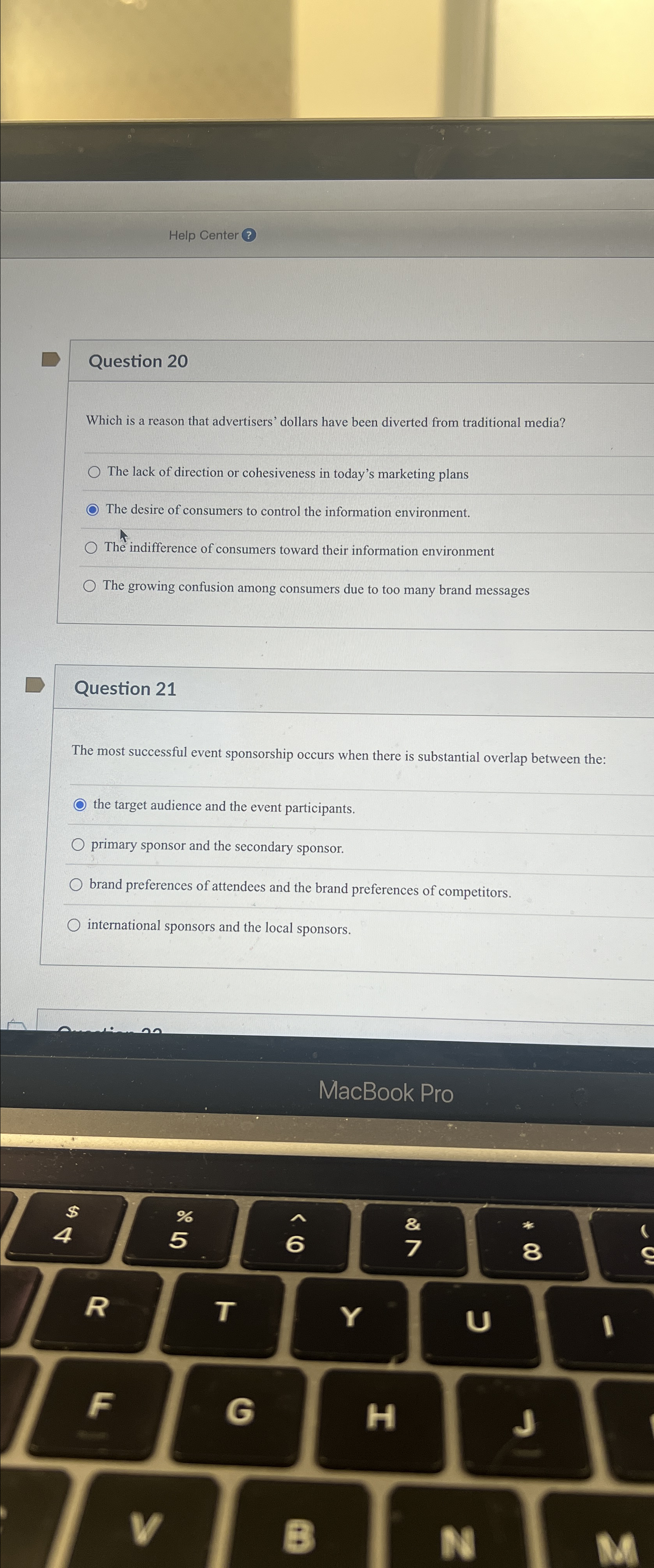  Help Center ? Question 20 Which is a reason that advertisers'