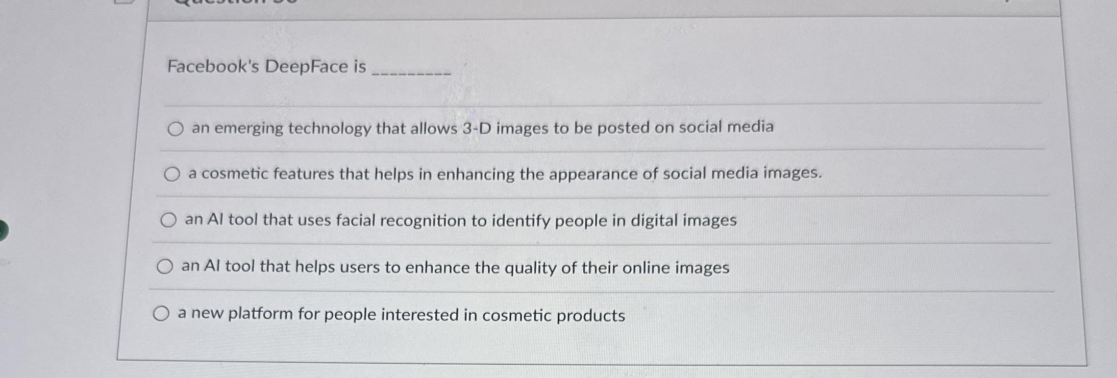  Facebook's DeepFace is an emerging technology that allows 3-D images to