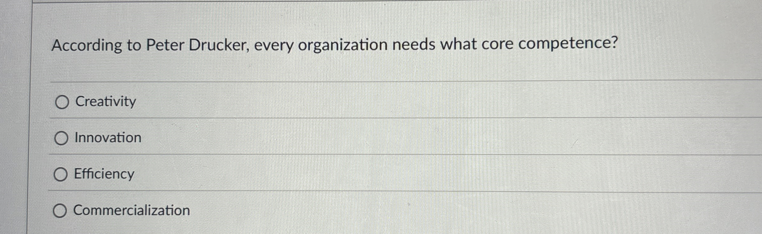  According to Peter Drucker, every organization needs what core competence? Creativity