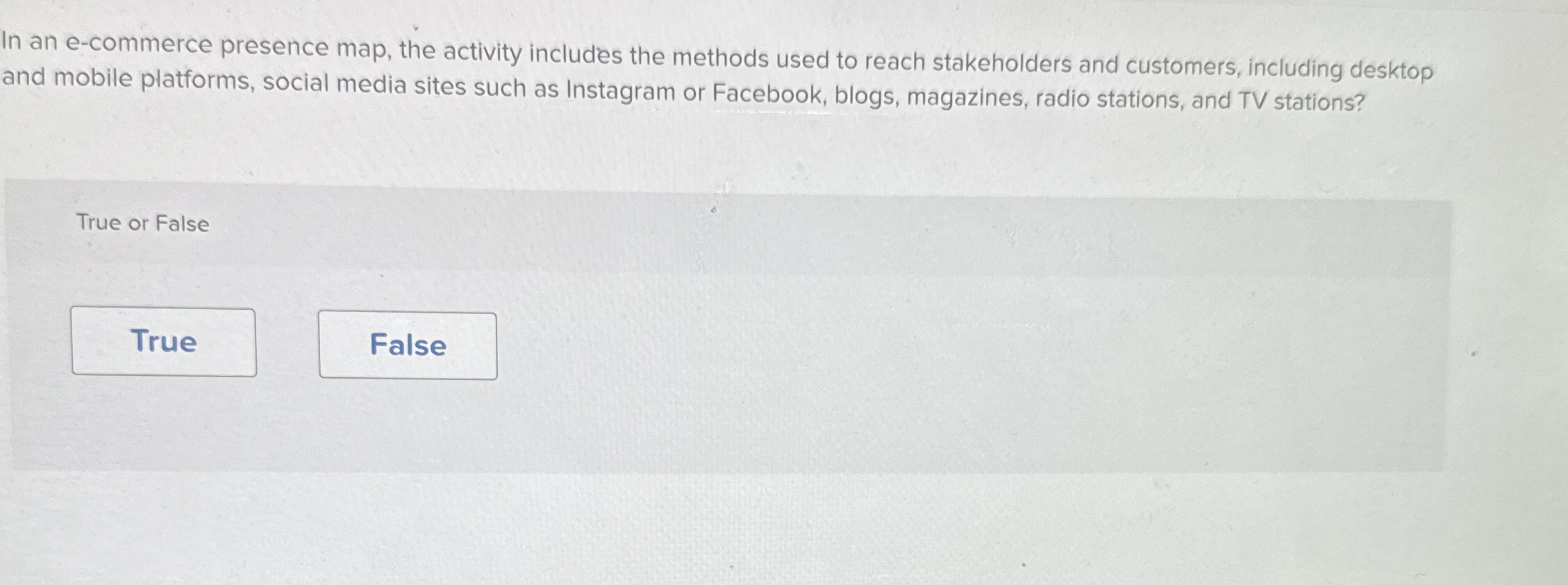  In an e-commerce presence map, the activity includes the methods used