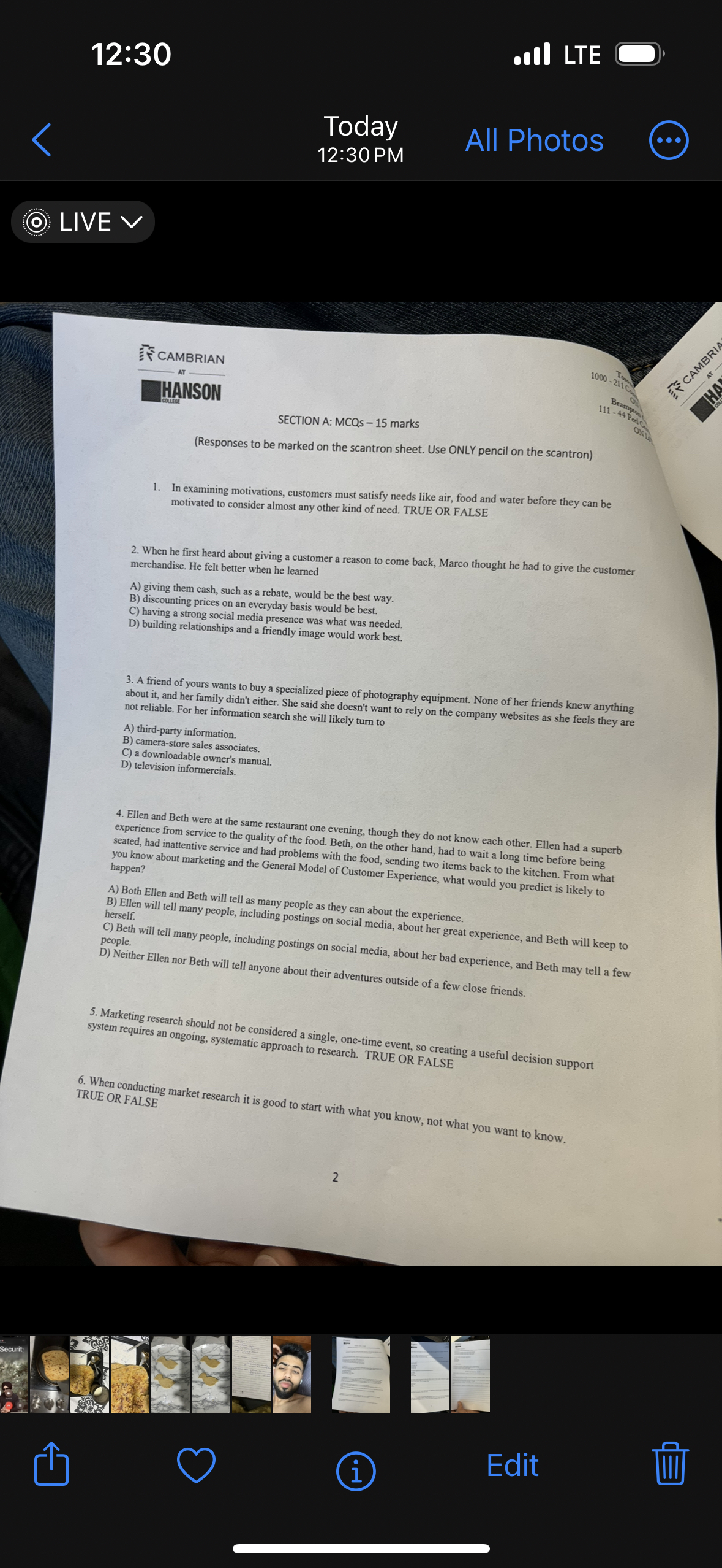  12:30 ..ll LTE Today 12:30 PM All Photos EFCAMBRIAN HANSON SECTION