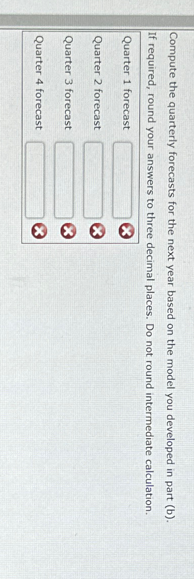  Compute the quarterly forecasts for the next year based on the