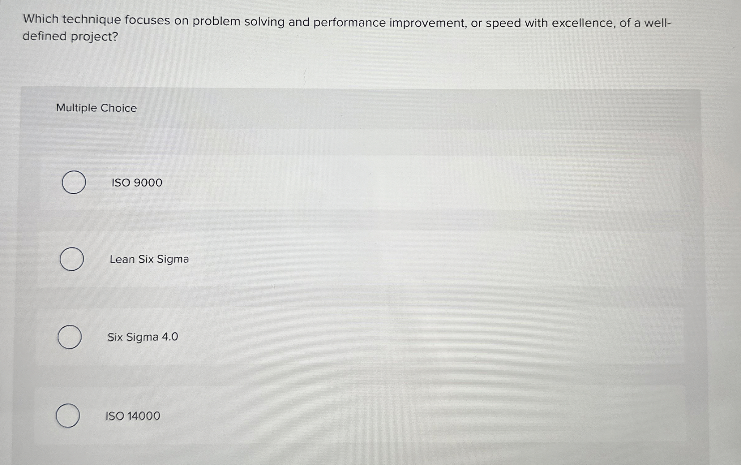  Which technique focuses on problem solving and performance improvement, or speed