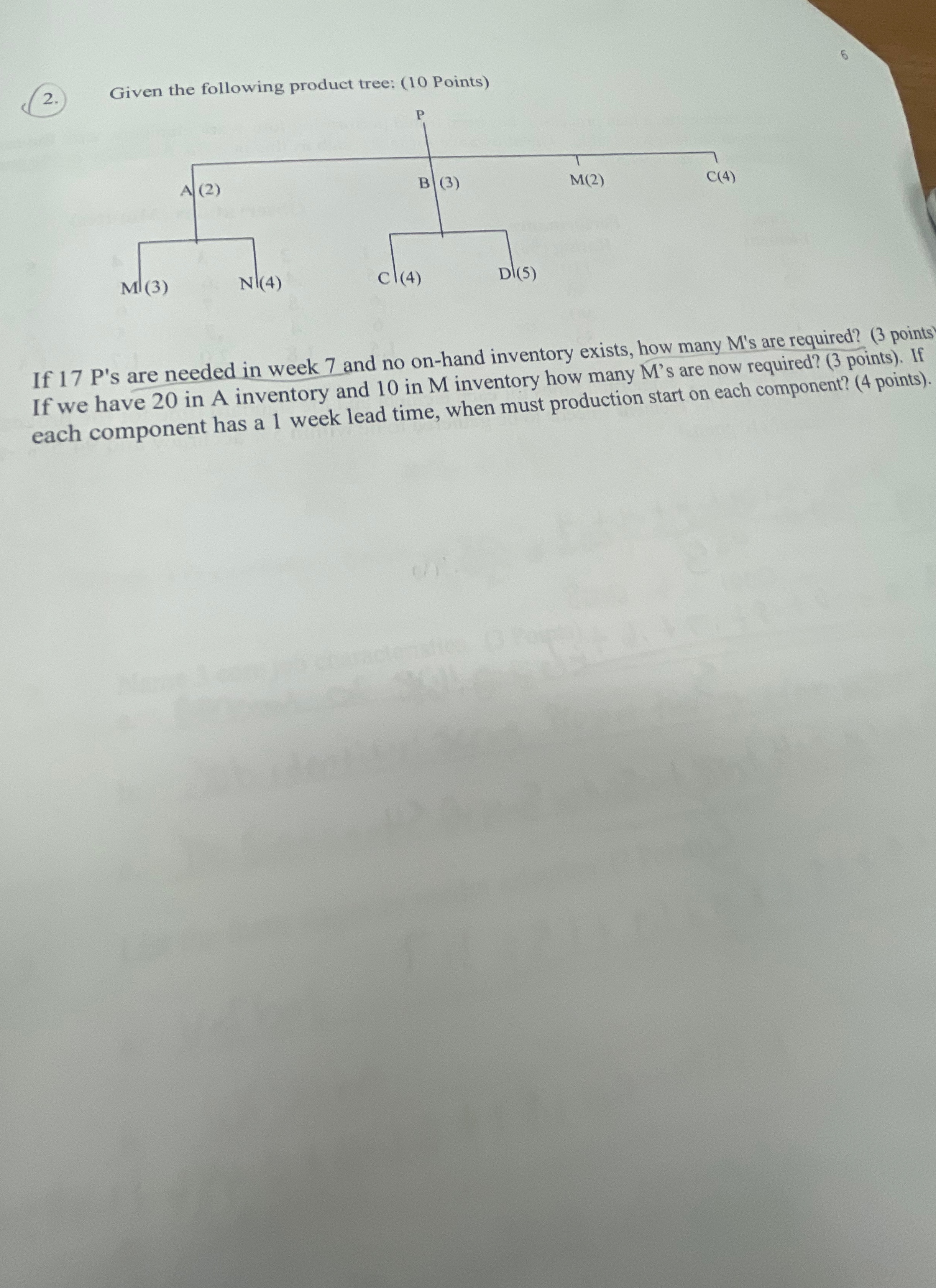  Given the following product tree: (10 Points) If 17 P's are
