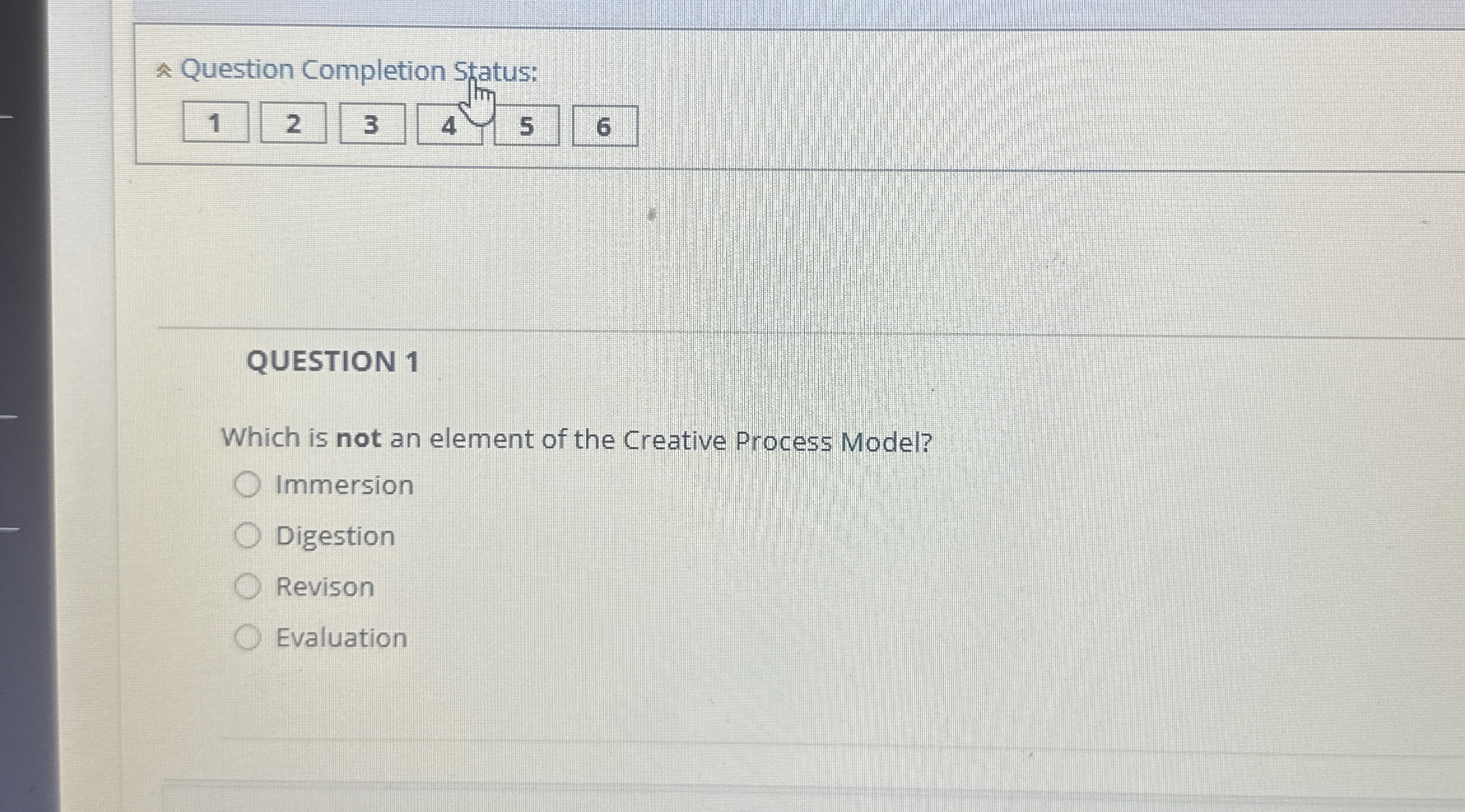  A Question Completion Status: 1 2 3 4 5 6 QUESTION