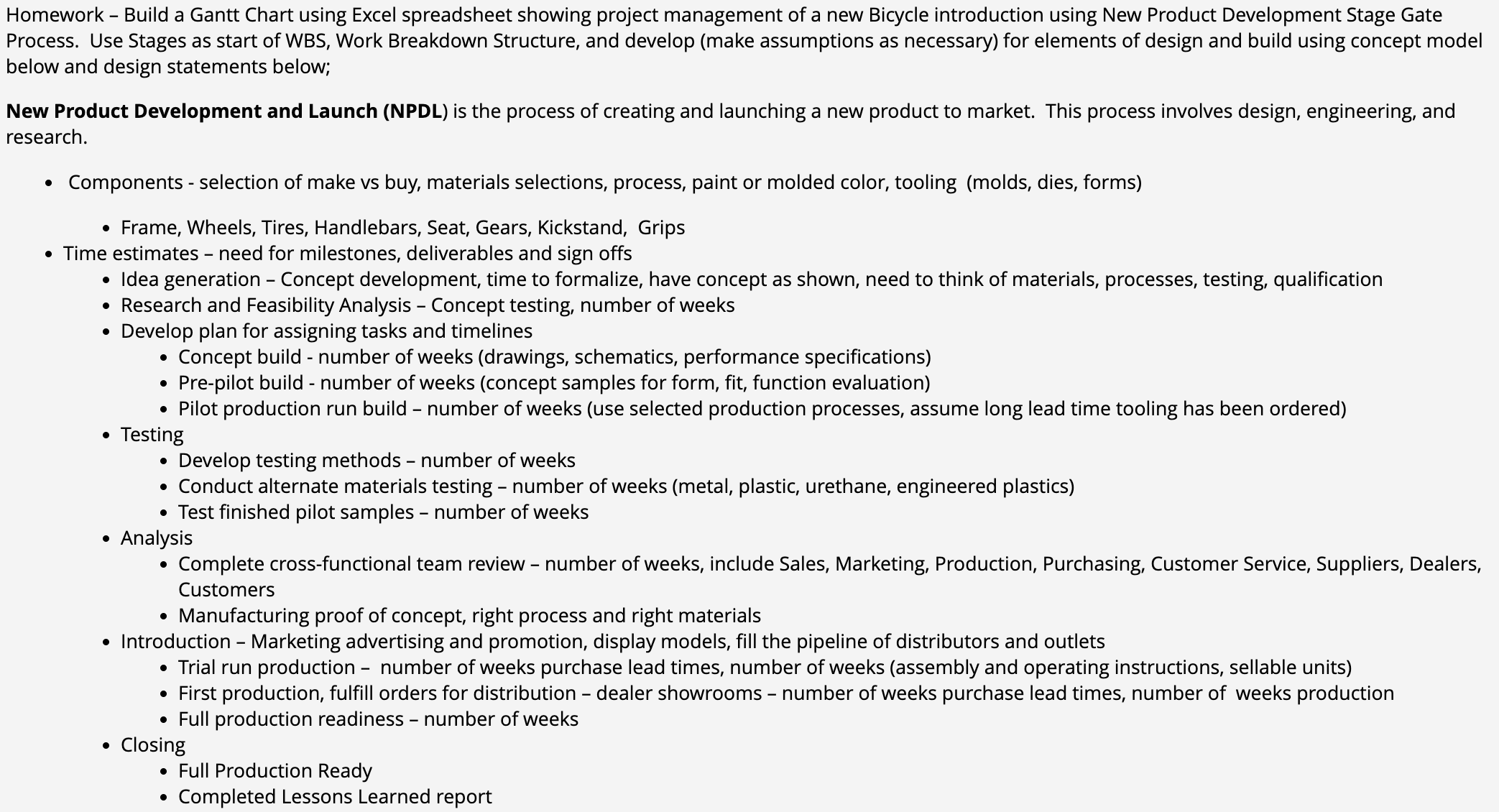  Homework - Build a Gantt Chart using Excel spreadsheet showing project