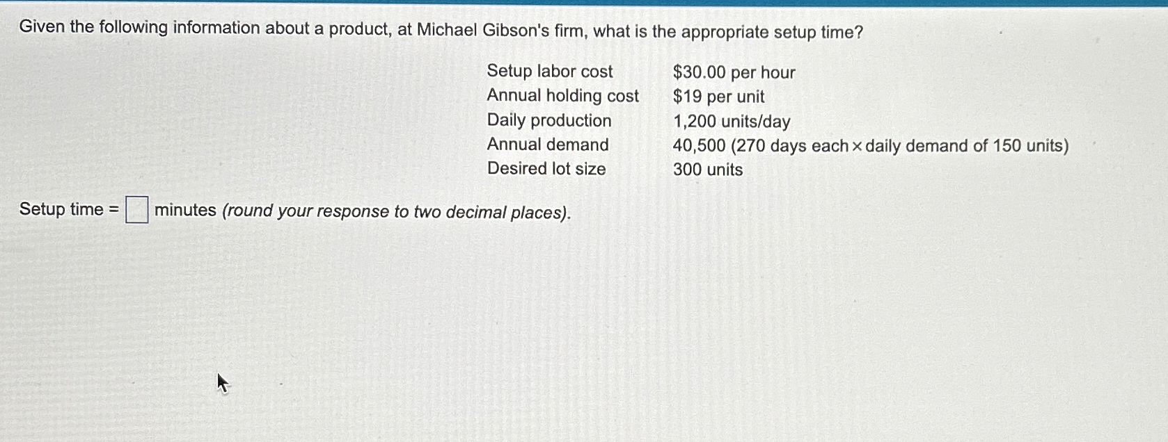 Need help finding the setup time for the problem below using