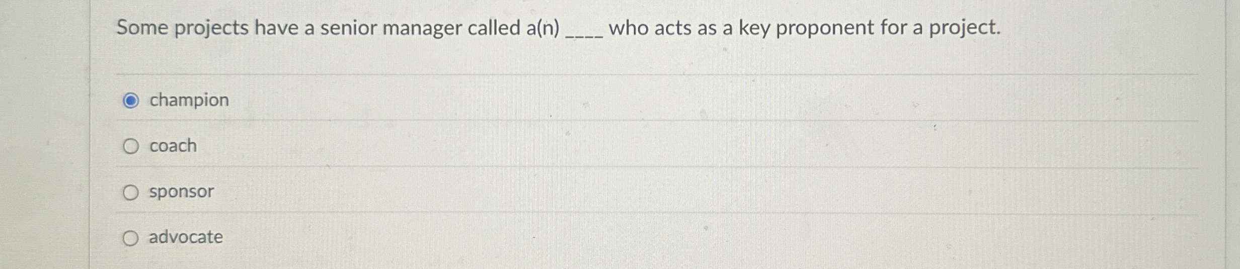  Some projects have a senior manager called a(n) who acts as
