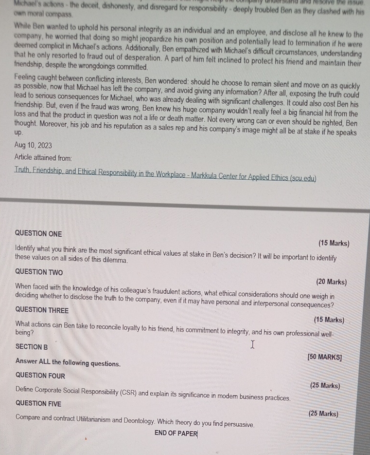  SECTION ARead the case study below and answer ALL the following