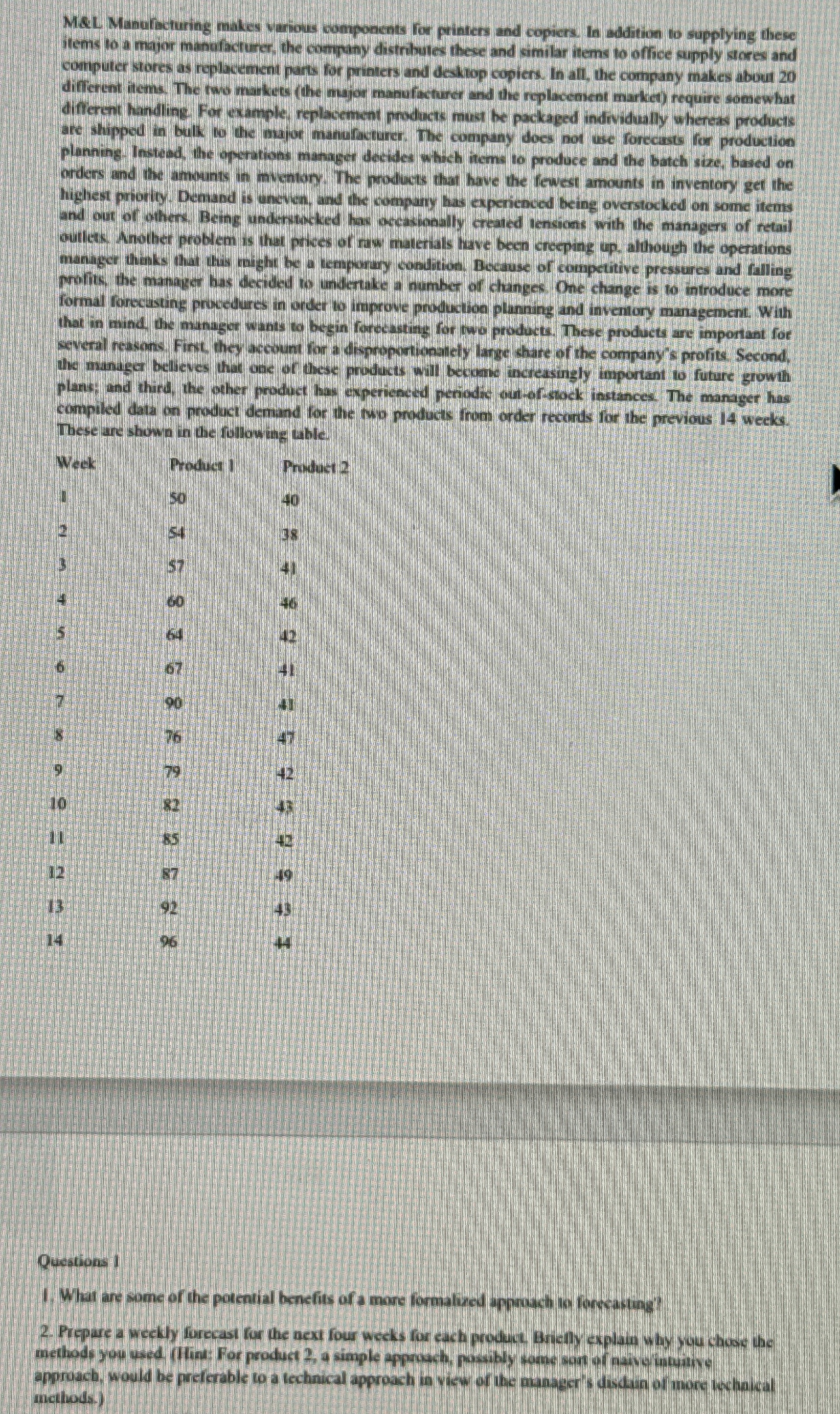  M&L Manufacturing makes various components for printers and copiers. In addition