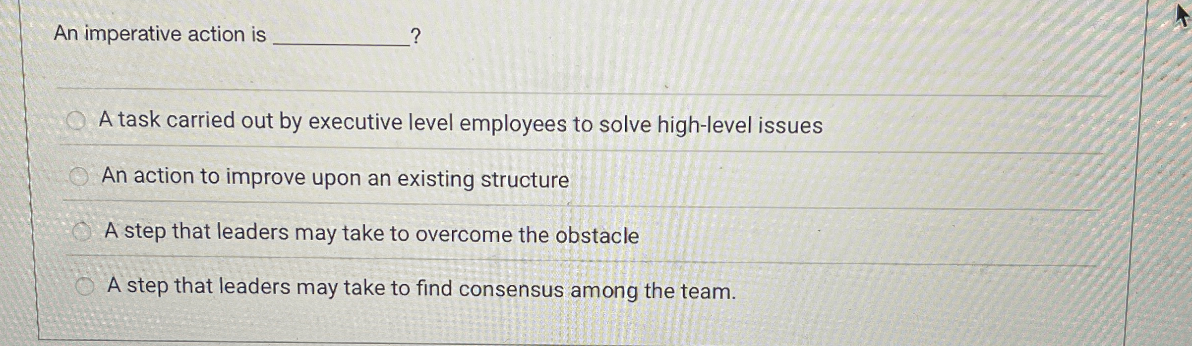  An imperative action is ? q, A task carried out by